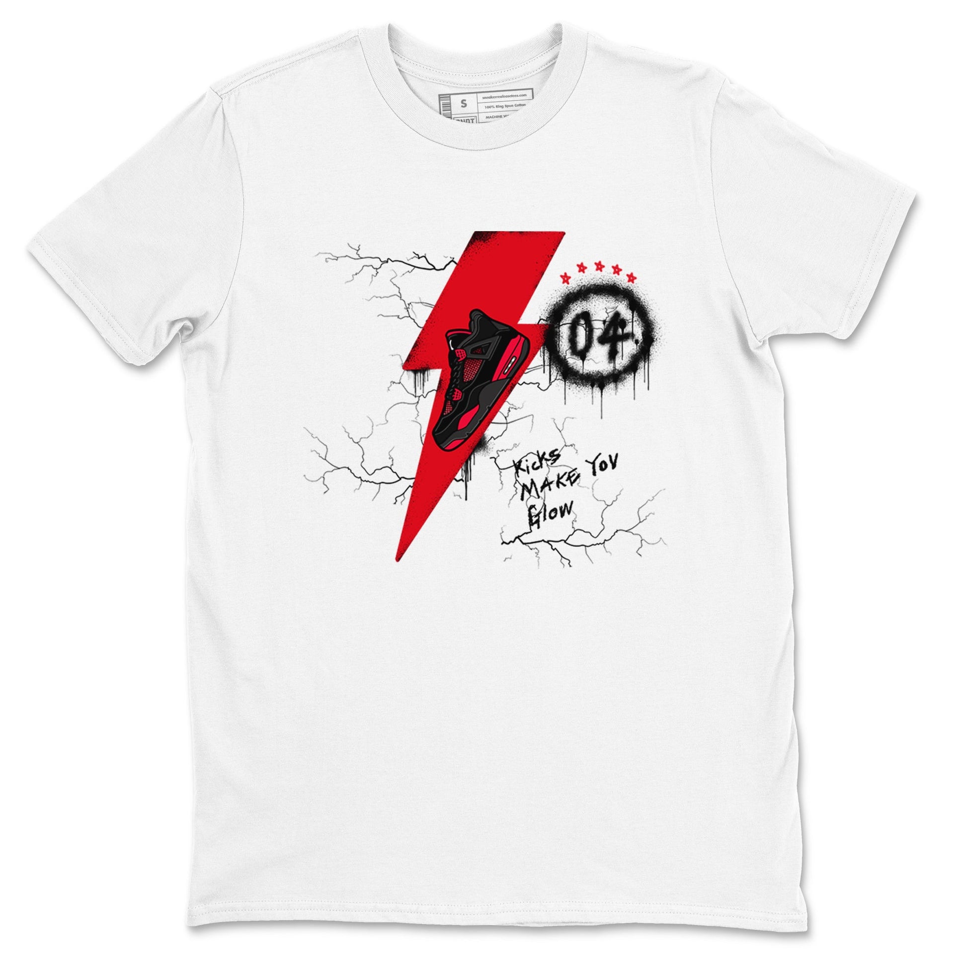 4s Red Thunder shirts to match jordans Kicks Make You Glow sneaker match tees Air Jordan 4 Red Thunder SNRT Sneaker Tees streetwear brand White 2 unisex cotton tee