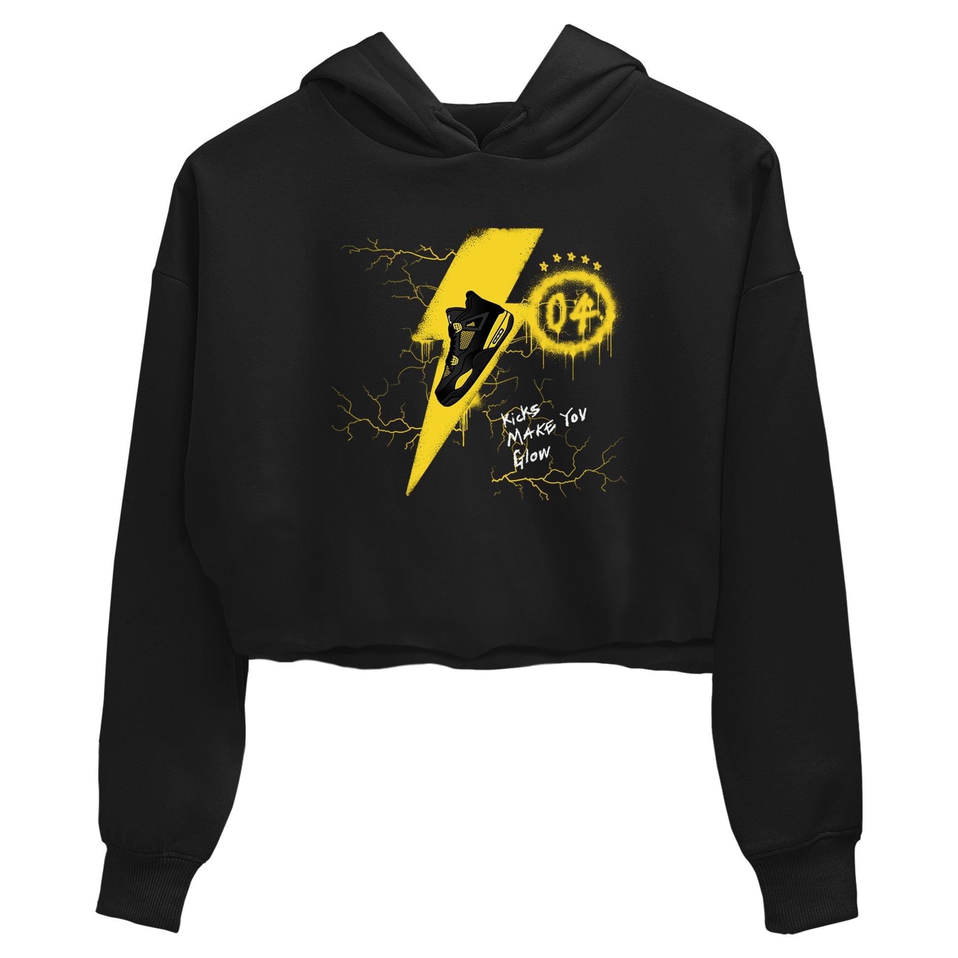 AJ4 Thunder shirts to match jordans Kicks Make You Glow sneaker match tees Air Jordan 4 Thunder SNRT Sneaker Tees streetwear brand Black 2 crop tee