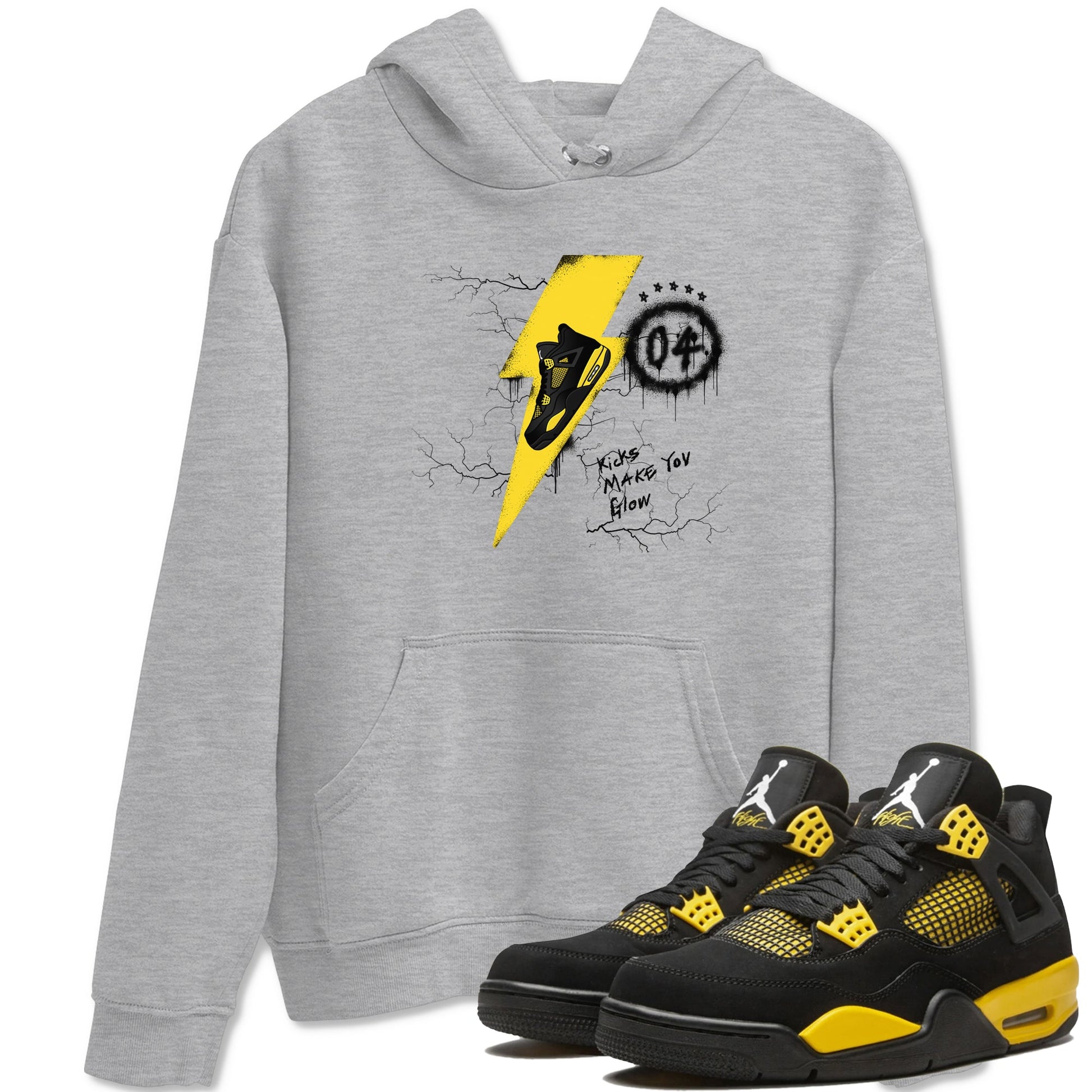 AJ4 Thunder shirts to match jordans Kicks Make You Glow sneaker match tees Air Jordan 4 Thunder SNRT Sneaker Tees streetwear brand Heather Grey 1 unisex cotton tee