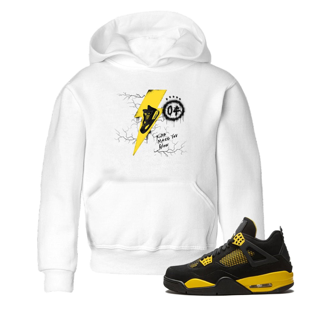 AJ4 Thunder shirts to match jordans Kicks Make You Glow sneaker match tees Air Jordan 4 Thunder SNRT Sneaker Tees streetwear brand Baby and Youth White 1 cotton tee