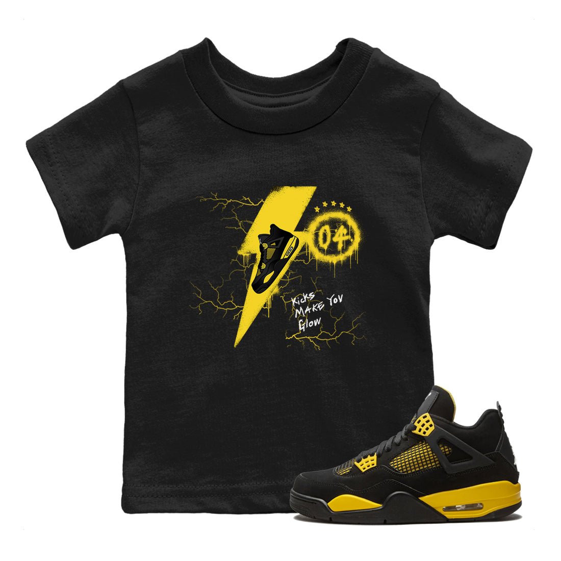 AJ4 Thunder shirts to match jordans Kicks Make You Glow sneaker match tees Air Jordan 4 Thunder SNRT Sneaker Tees streetwear brand Baby and Youth Black 1 cotton tee
