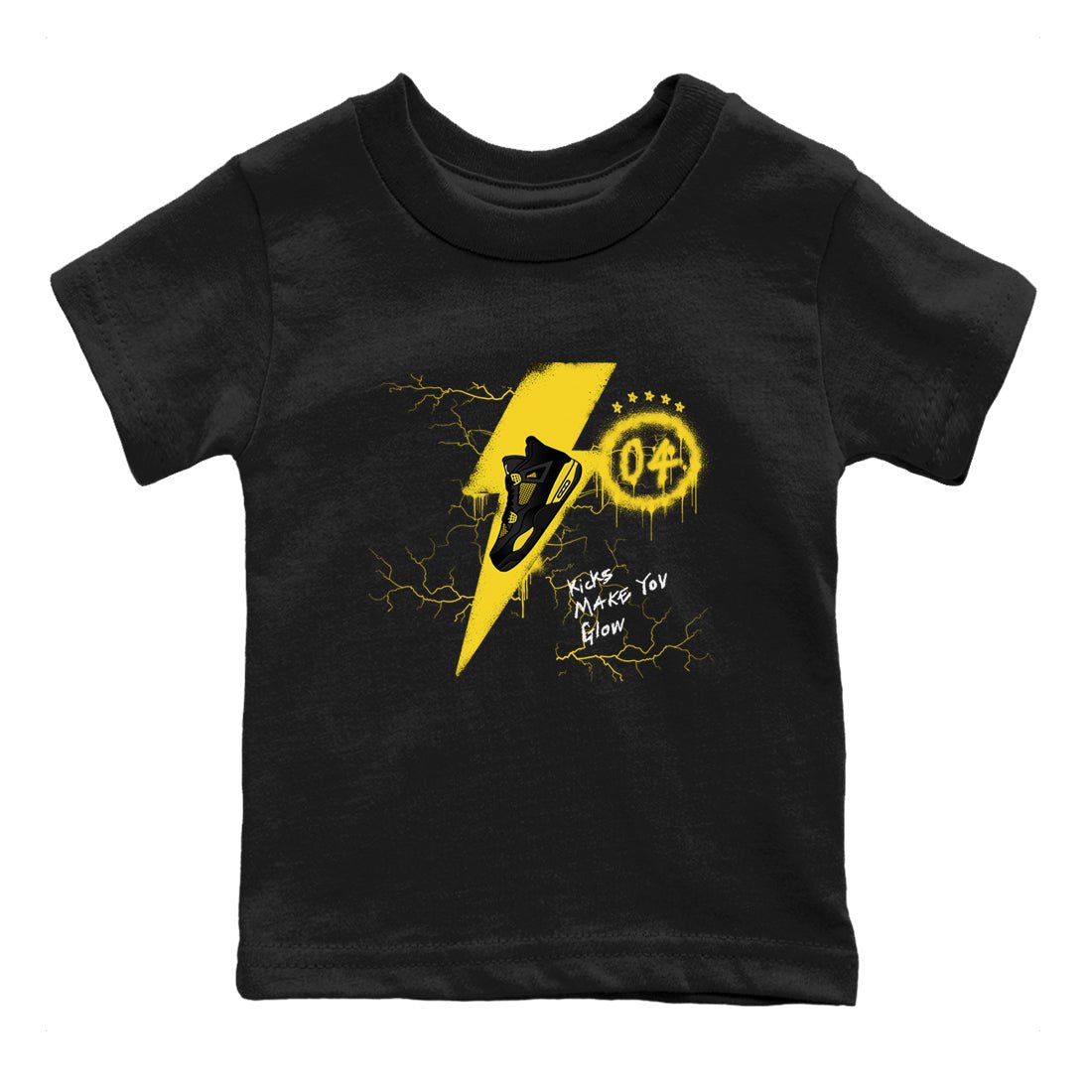 AJ4 Thunder shirts to match jordans Kicks Make You Glow sneaker match tees Air Jordan 4 Thunder SNRT Sneaker Tees streetwear brand Baby and Youth Black 2 cotton tee