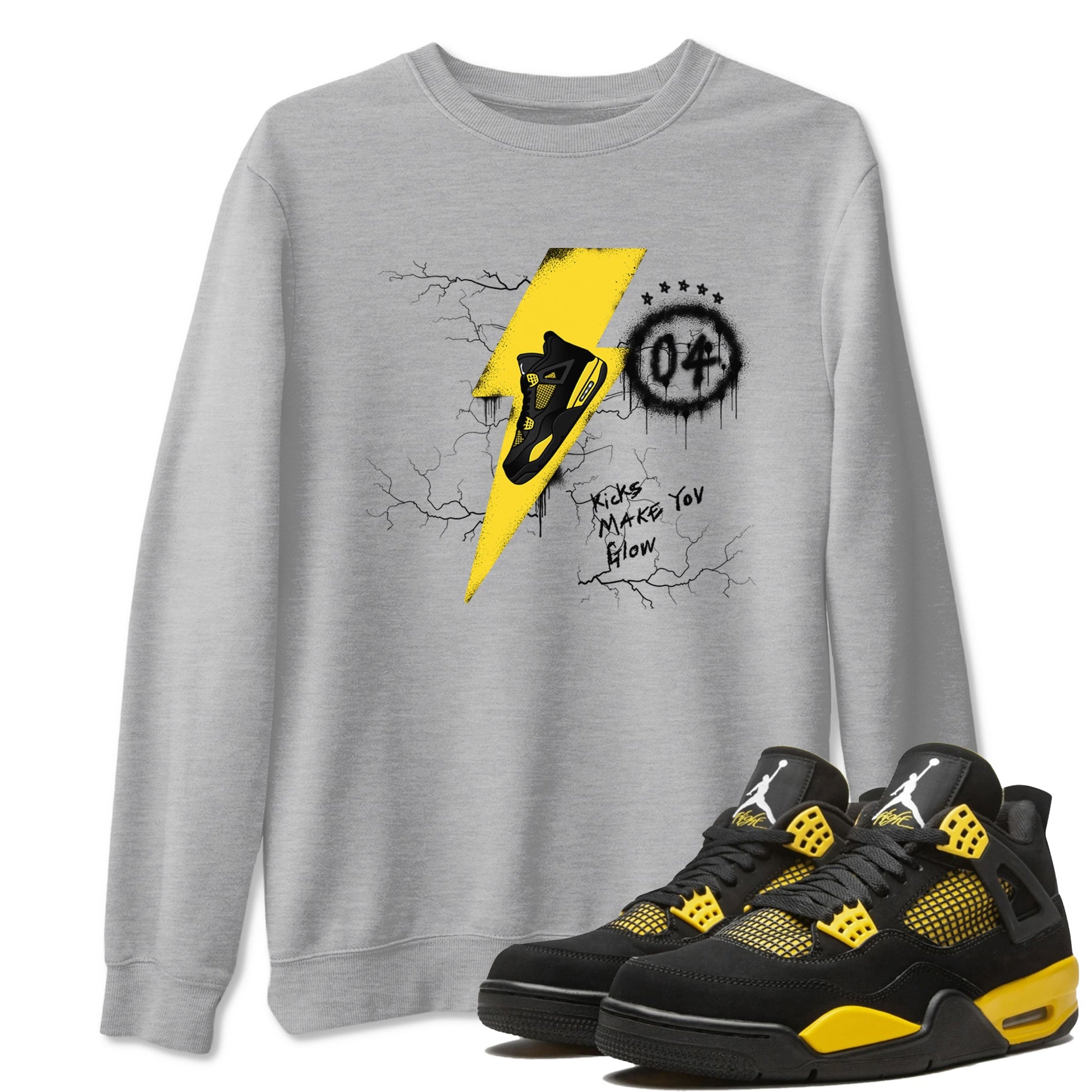 AJ4 Thunder shirts to match jordans Kicks Make You Glow sneaker match tees Air Jordan 4 Thunder SNRT Sneaker Tees streetwear brand Heather Grey 1 unisex cotton tee