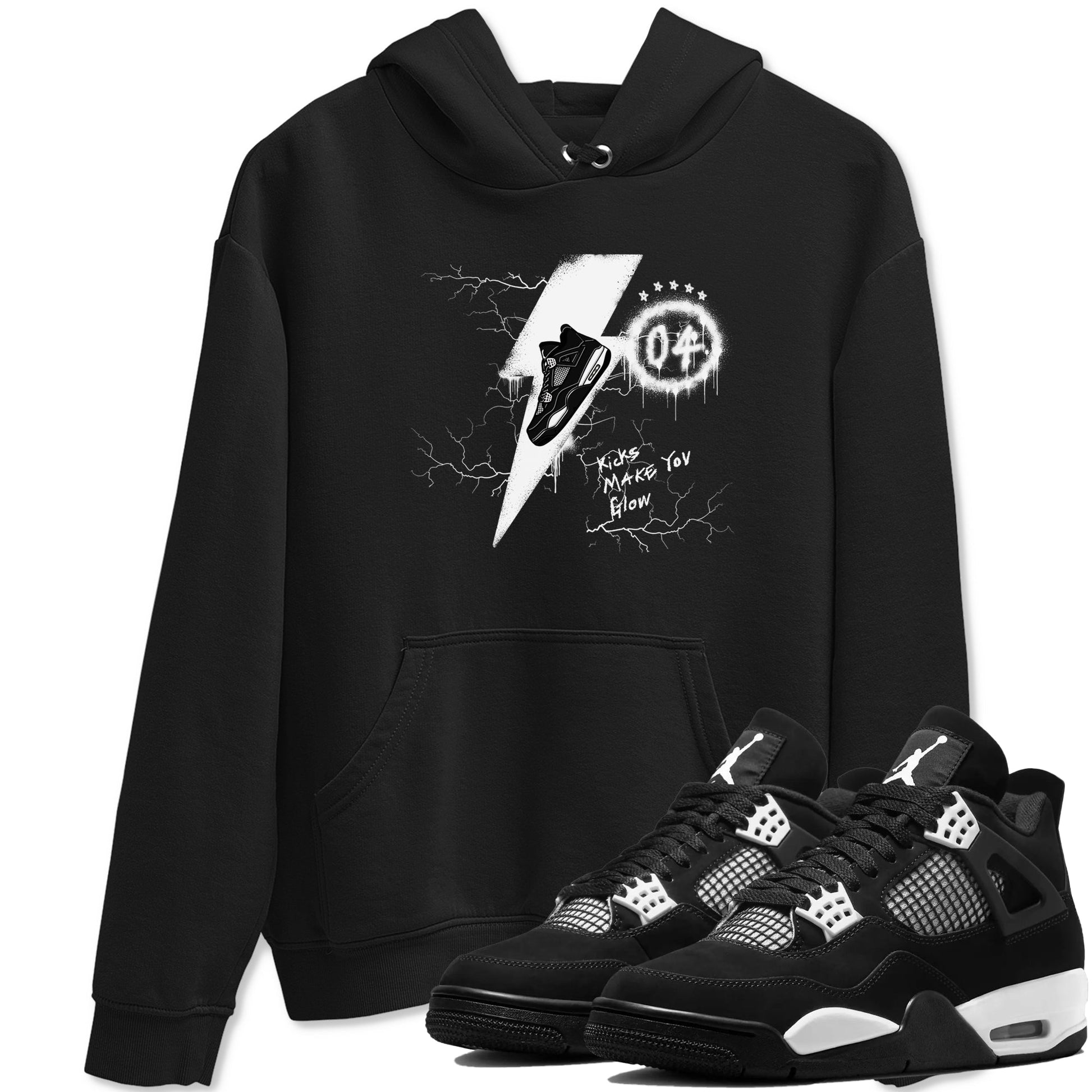 AJ4 White Thunder shirts to match jordans Kicks Make You Glow sneaker match tees Air Jordan 4 White Thunder SNRT Sneaker Tees streetwear brand Black 1 unisex cotton tee