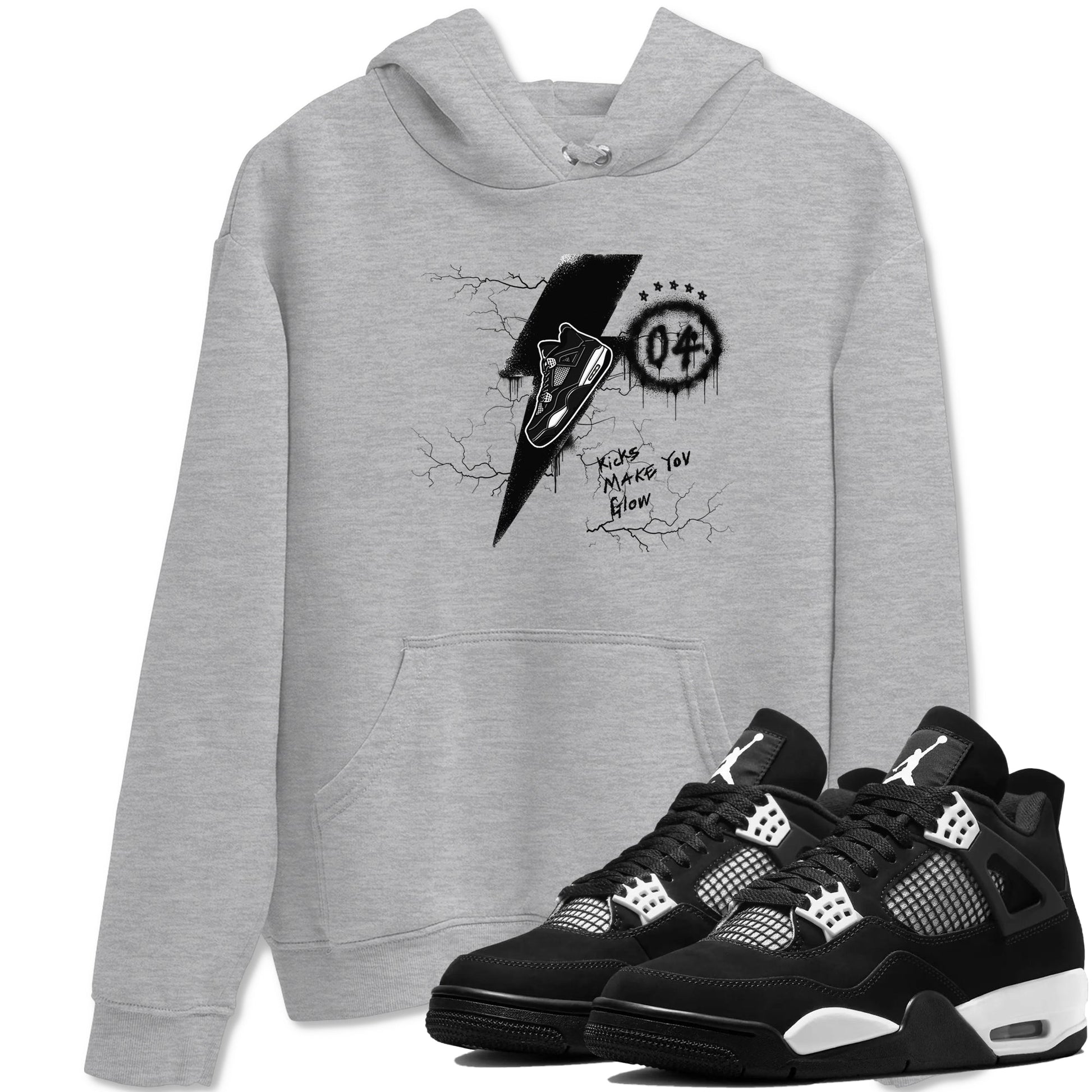 AJ4 White Thunder shirts to match jordans Kicks Make You Glow sneaker match tees Air Jordan 4 White Thunder SNRT Sneaker Tees streetwear brand Heather Grey 1 unisex cotton tee