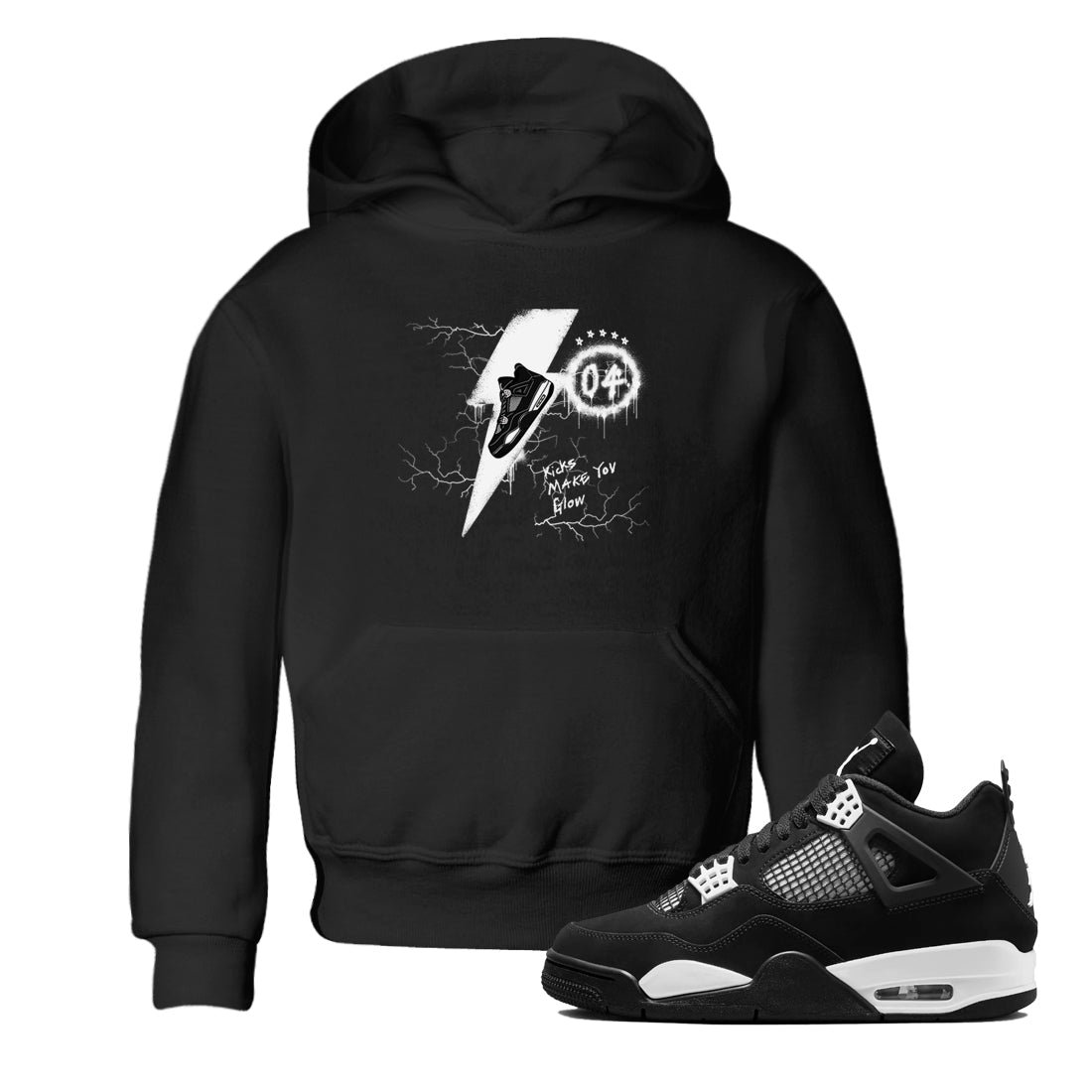 AJ4 White Thunder shirts to match jordans Kicks Make You Glow sneaker match tees Air Jordan 4 White Thunder SNRT Sneaker Tees streetwear brand Baby and Youth Black 1 cotton tee