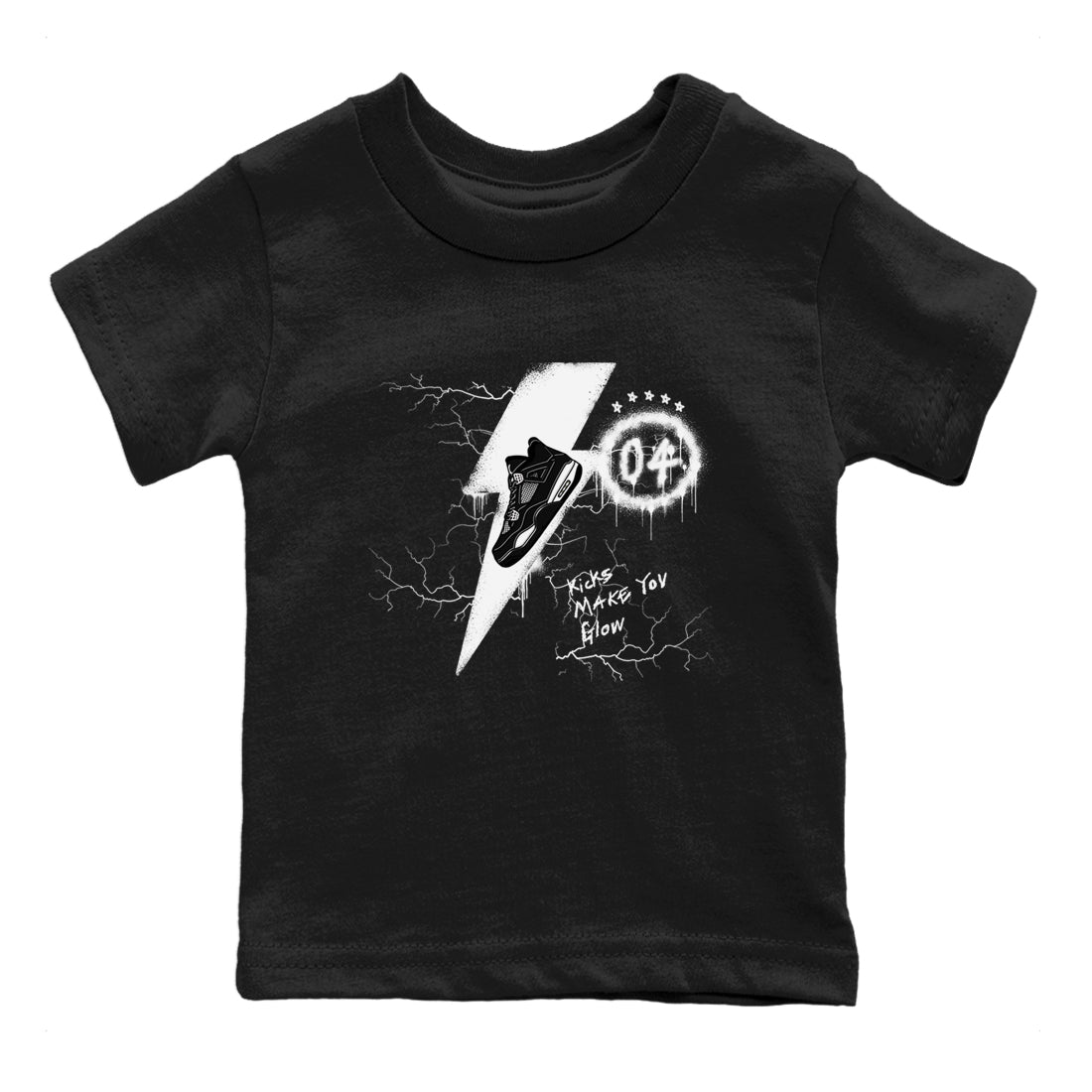 AJ4 White Thunder shirts to match jordans Kicks Make You Glow sneaker match tees Air Jordan 4 White Thunder SNRT Sneaker Tees streetwear brand Baby and Youth Black 2 cotton tee