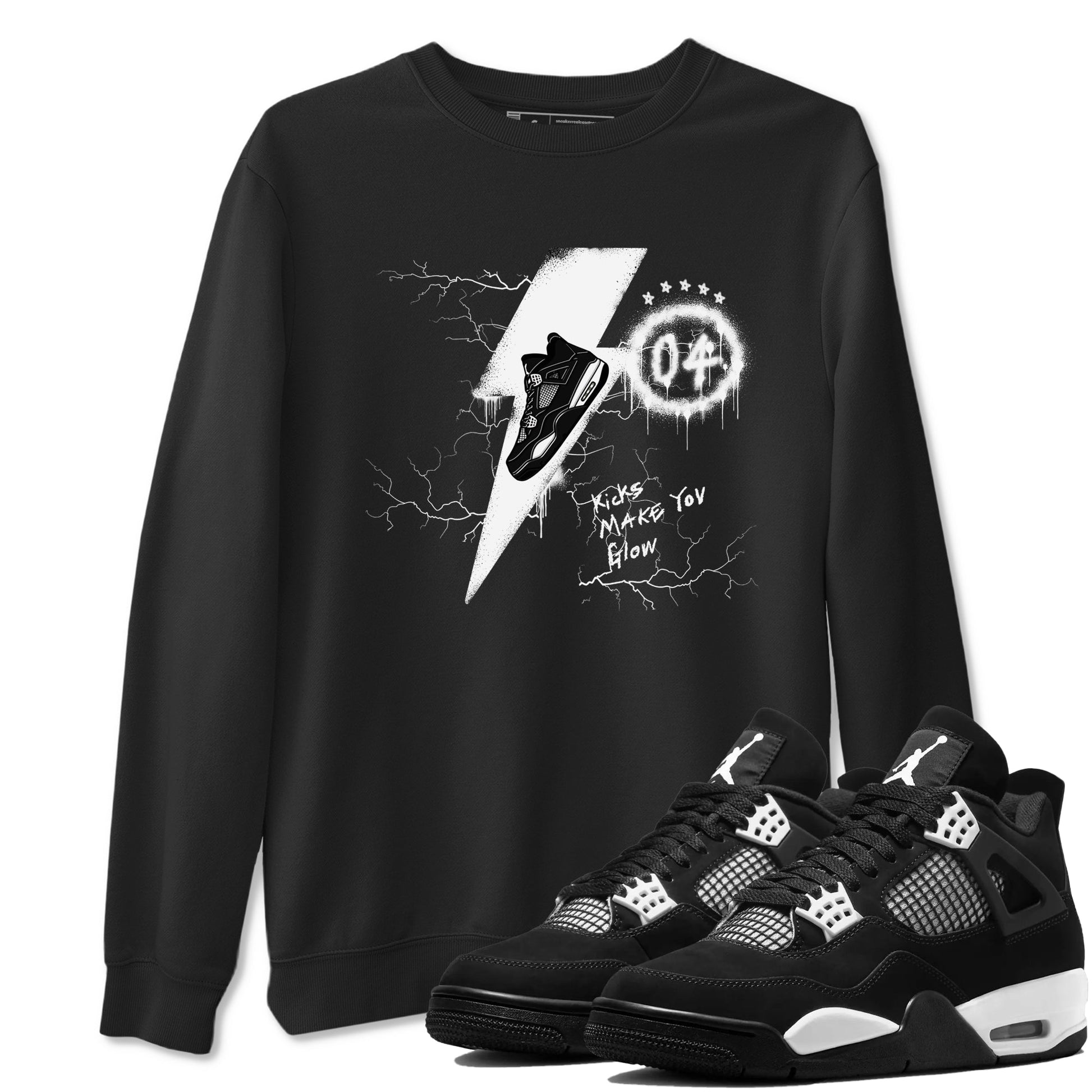 AJ4 White Thunder shirts to match jordans Kicks Make You Glow sneaker match tees Air Jordan 4 White Thunder SNRT Sneaker Tees streetwear brand Black 1 unisex cotton tee