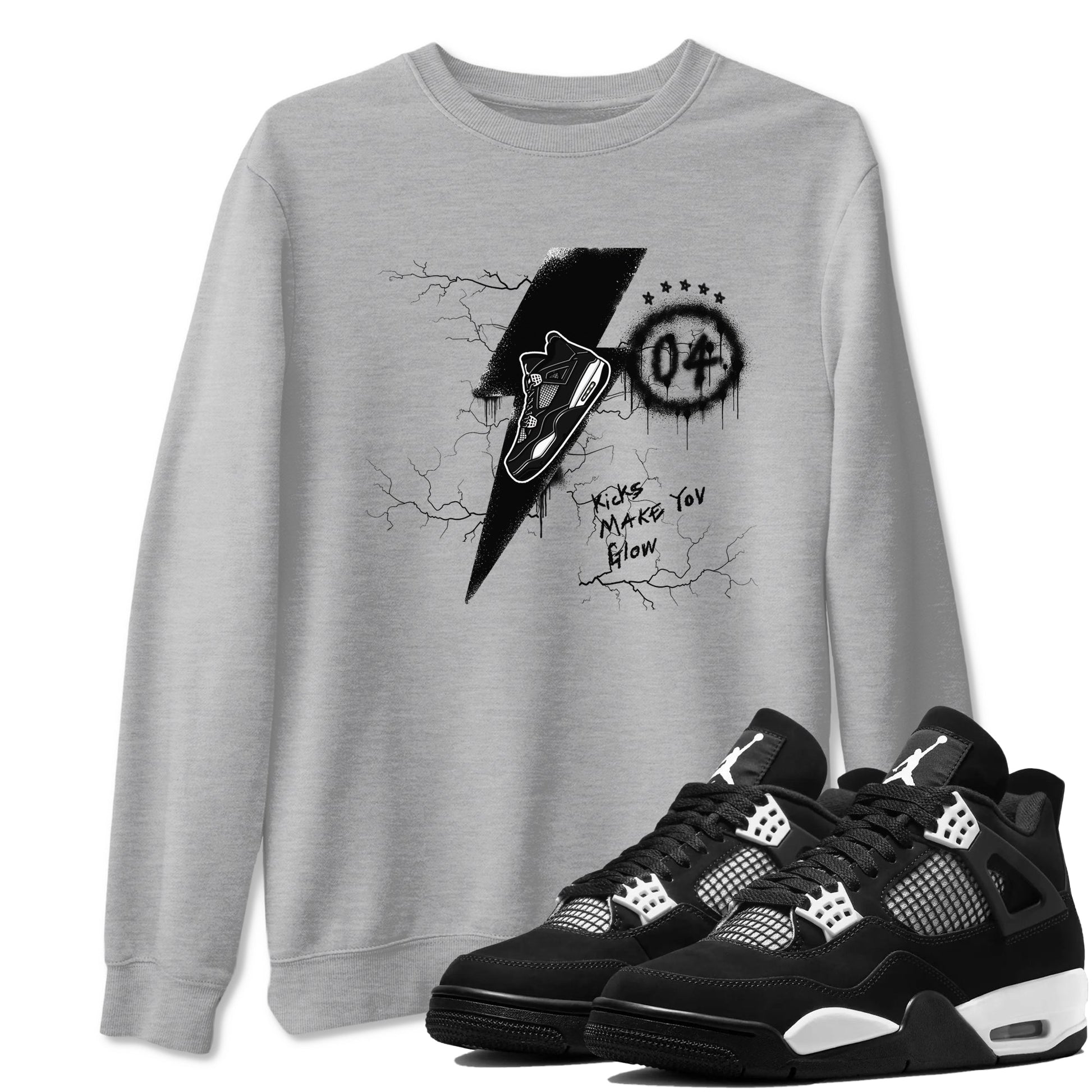 AJ4 White Thunder shirts to match jordans Kicks Make You Glow sneaker match tees Air Jordan 4 White Thunder SNRT Sneaker Tees streetwear brand Heather Grey 1 unisex cotton tee