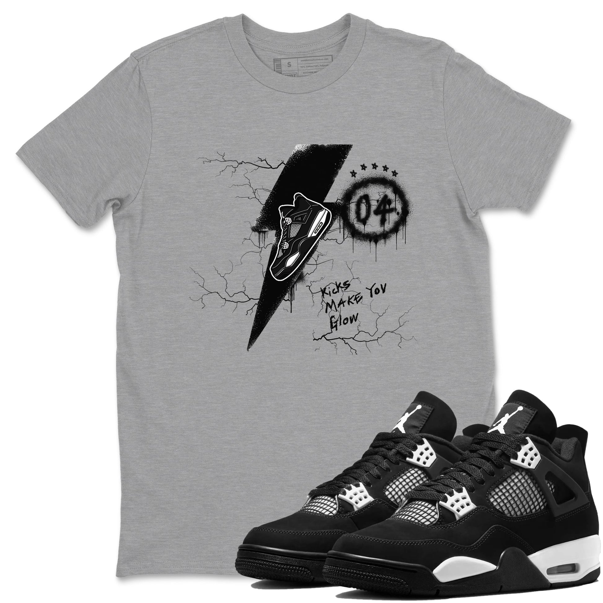 AJ4 White Thunder shirts to match jordans Kicks Make You Glow sneaker match tees Air Jordan 4 White Thunder SNRT Sneaker Tees streetwear brand Heather Grey 1 unisex cotton tee