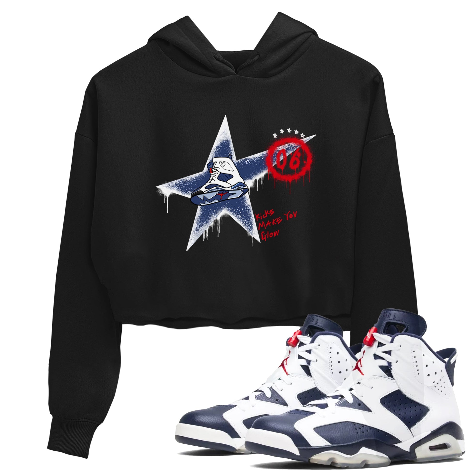 6s Olympic shirt to match jordans Kicks Make You Glow sneaker tees Air Jordan 6 Olympic SNRT Sneaker Release Tees Black 1 crop length shirt