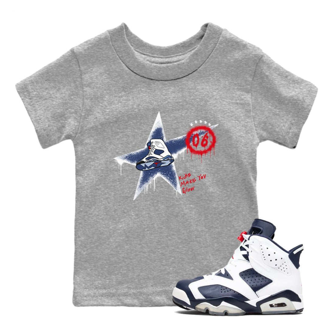 6s Olympic shirt to match jordans Kicks Make You Glow sneaker tees Air Jordan 6 Olympic SNRT sneaker release tees baby toddler Heather Grey 1 cotton Shirt