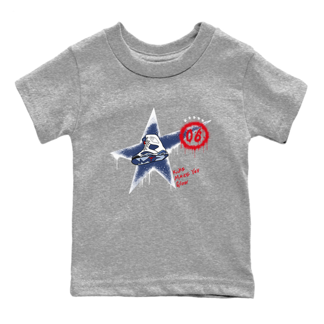 6s Olympic shirt to match jordans Kicks Make You Glow sneaker tees Air Jordan 6 Olympic SNRT sneaker release tees baby toddler Heather Grey 2 cotton Shirt