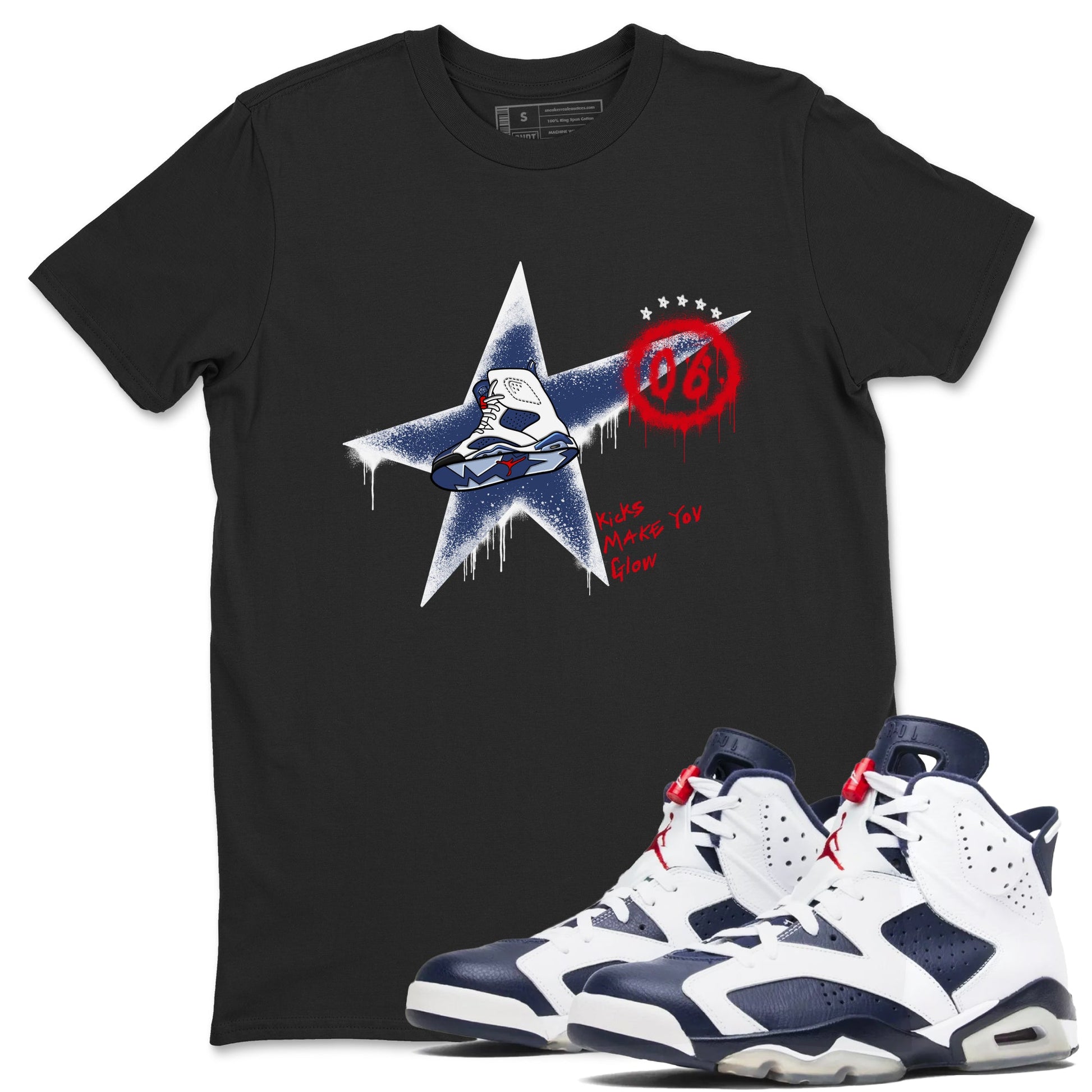 6s Olympic shirt to match jordans Kicks Make You Glow sneaker tees Air Jordan 6 Olympic SNRT Sneaker Release Tees unisex cotton Black 1 crew neck shirt