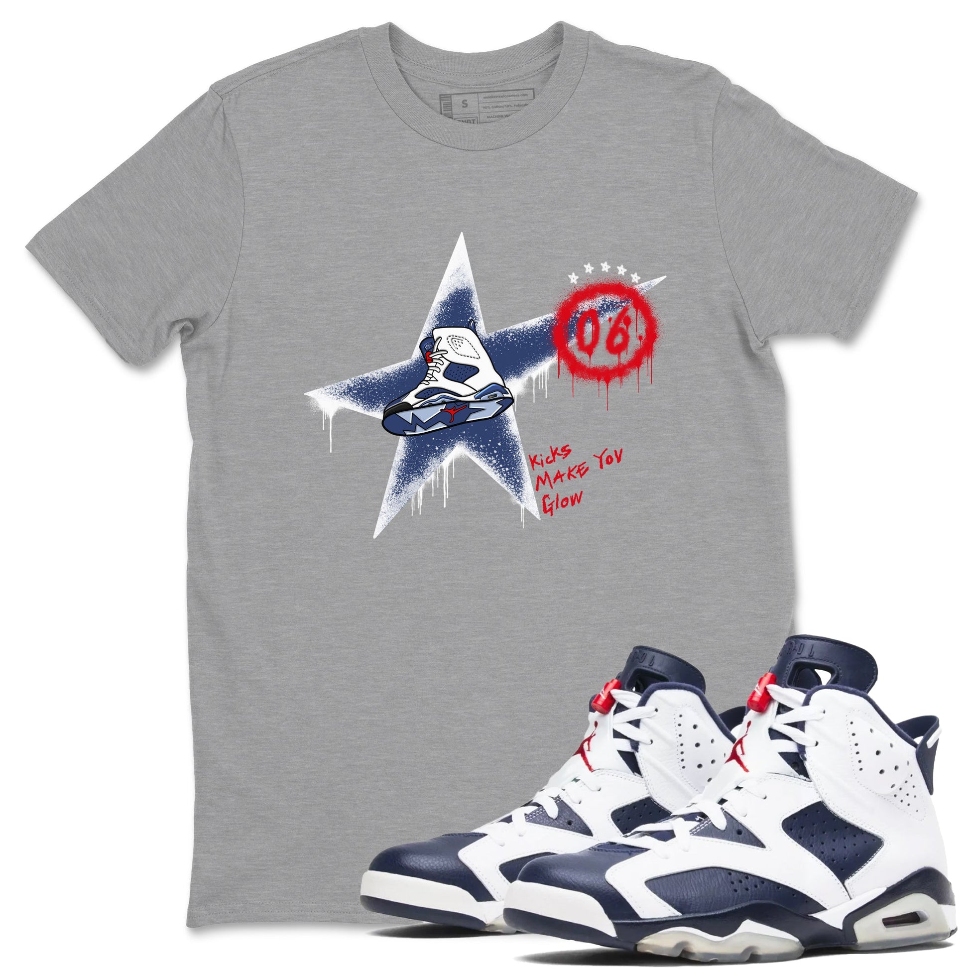 6s Olympic shirt to match jordans Kicks Make You Glow sneaker tees Air Jordan 6 Olympic SNRT Sneaker Release Tees unisex cotton Heather Grey 1 crew neck shirt