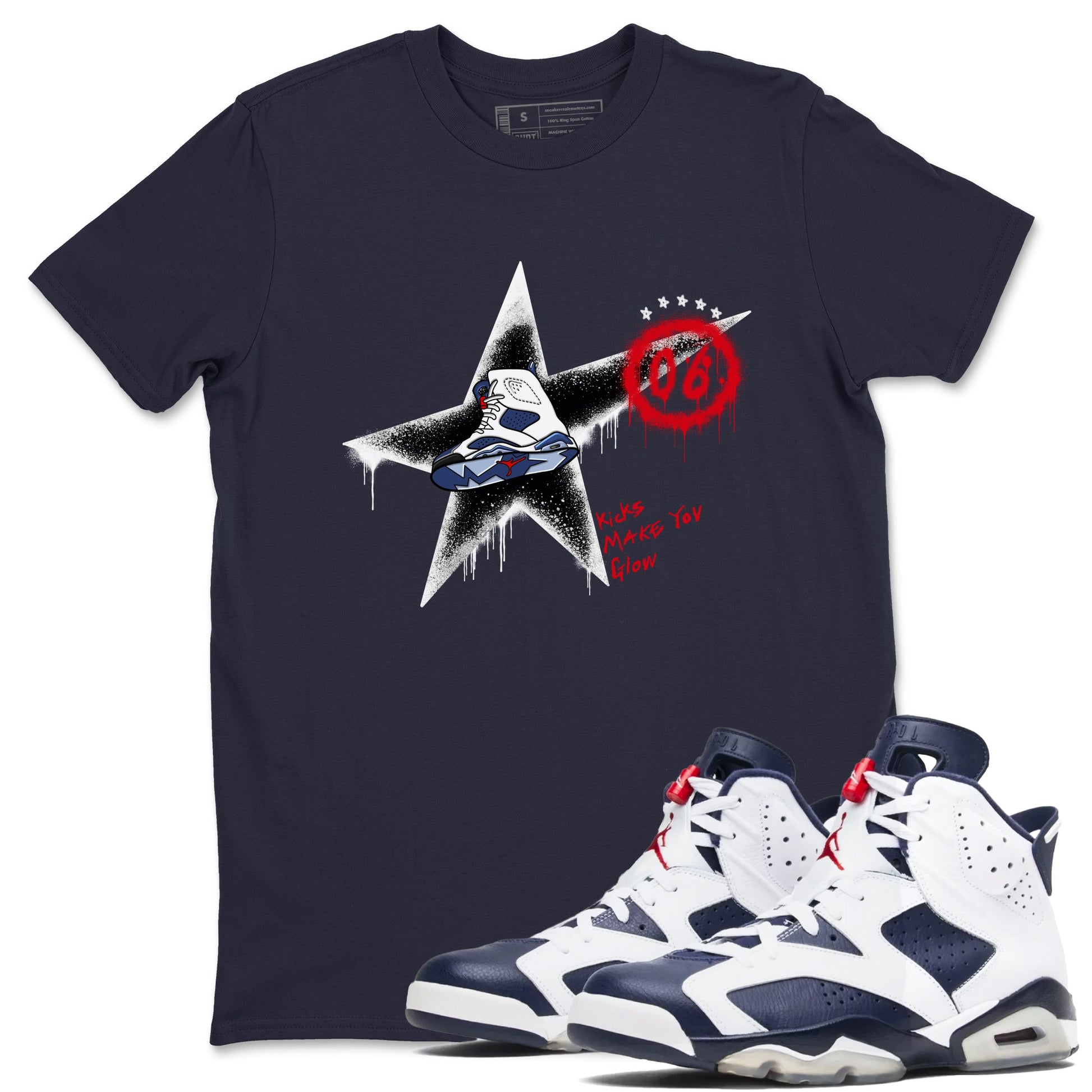 6s Olympic shirt to match jordans Kicks Make You Glow sneaker tees Air Jordan 6 Olympic SNRT Sneaker Release Tees unisex cotton Navy 1 crew neck shirt