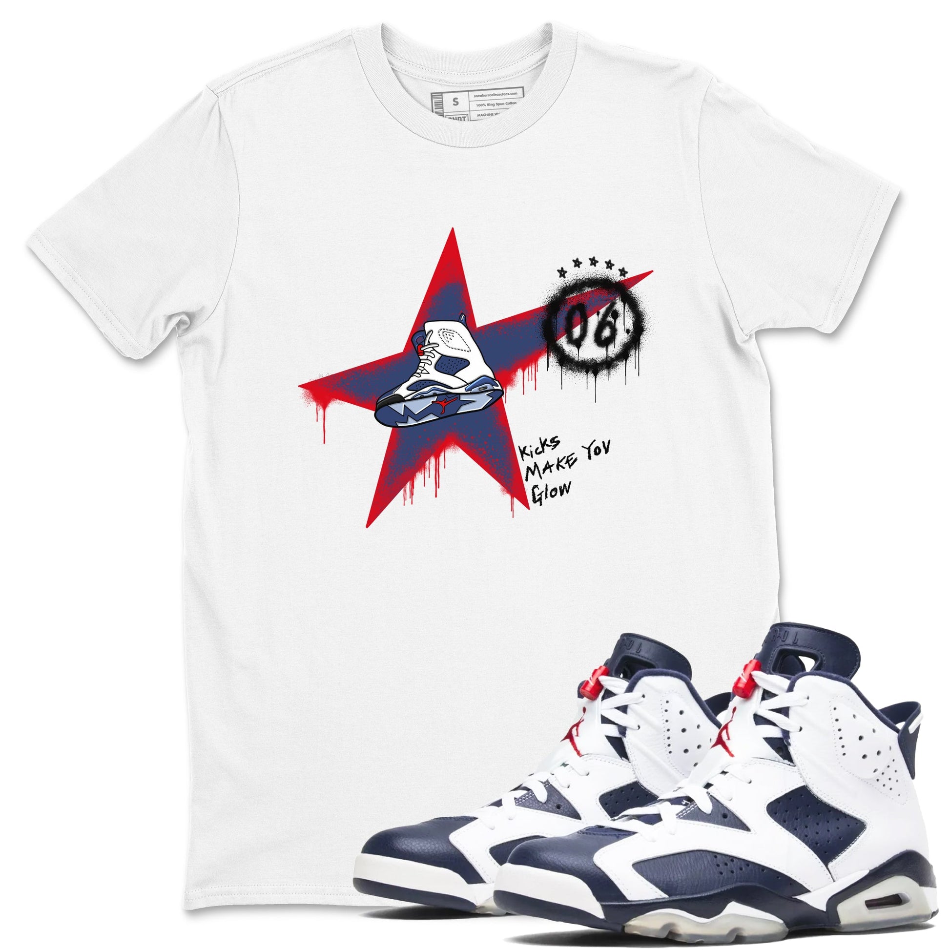 6s Olympic shirt to match jordans Kicks Make You Glow sneaker tees Air Jordan 6 Olympic SNRT Sneaker Release Tees unisex cotton White 1 crew neck shirt