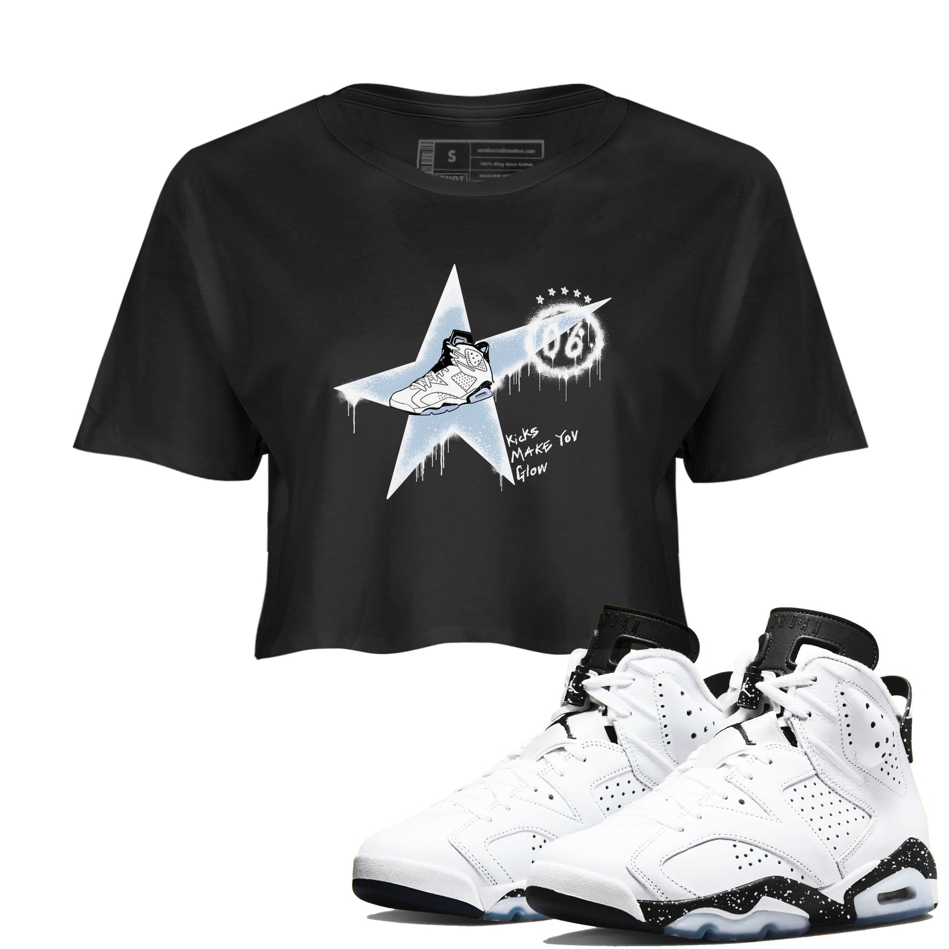6s White Black shirt to match jordans Kicks Make You Glow sneaker tees Air Jordan 6 White Black SNRT Sneaker Release Tees Black 1 crop length shirt