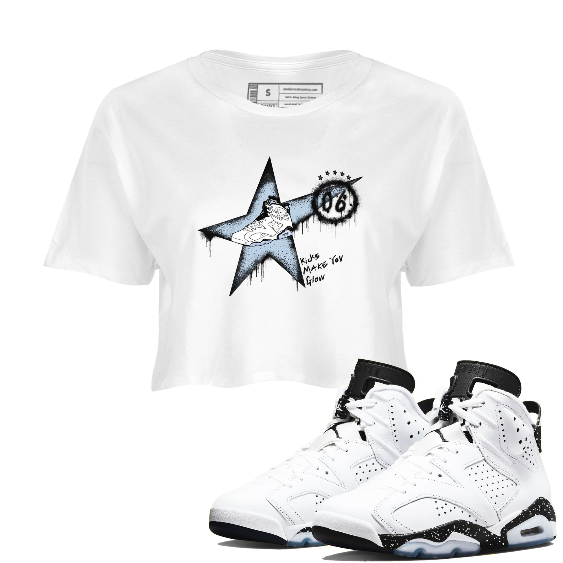 6s White Black shirt to match jordans Kicks Make You Glow sneaker tees Air Jordan 6 White Black SNRT Sneaker Release Tees White 1 crop length shirt