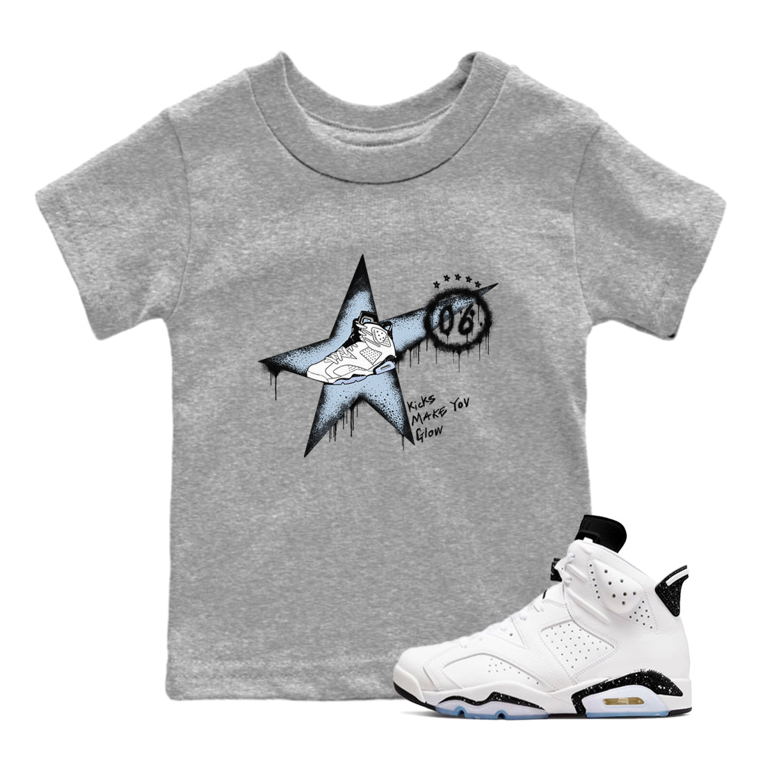 6s White Black shirt to match jordans Kicks Make You Glow sneaker tees Air Jordan 6 White Black SNRT sneaker release tees baby toddler Heather Grey 1 cotton Shirt
