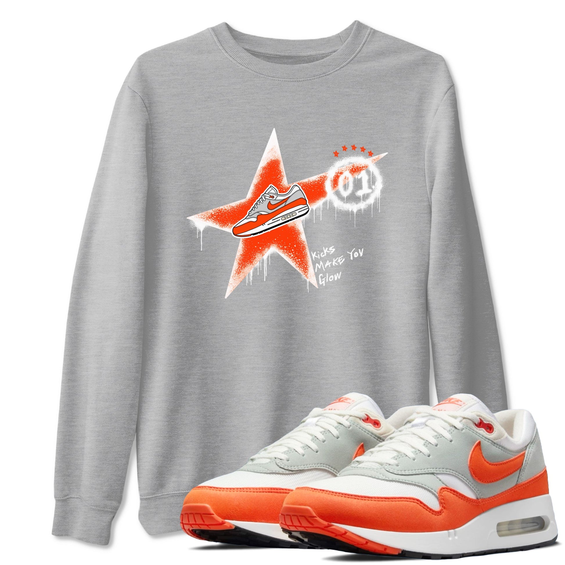Air Max 1 OG '86 'Summit White and Cosmic Clay shirts to match jordans Kicks Make You Glow sneaker match tees Air Max 1 Cosmic Clay match shoes to clothes SNRT Sneaker Tees unisex cotton Heather Grey 1 shirts