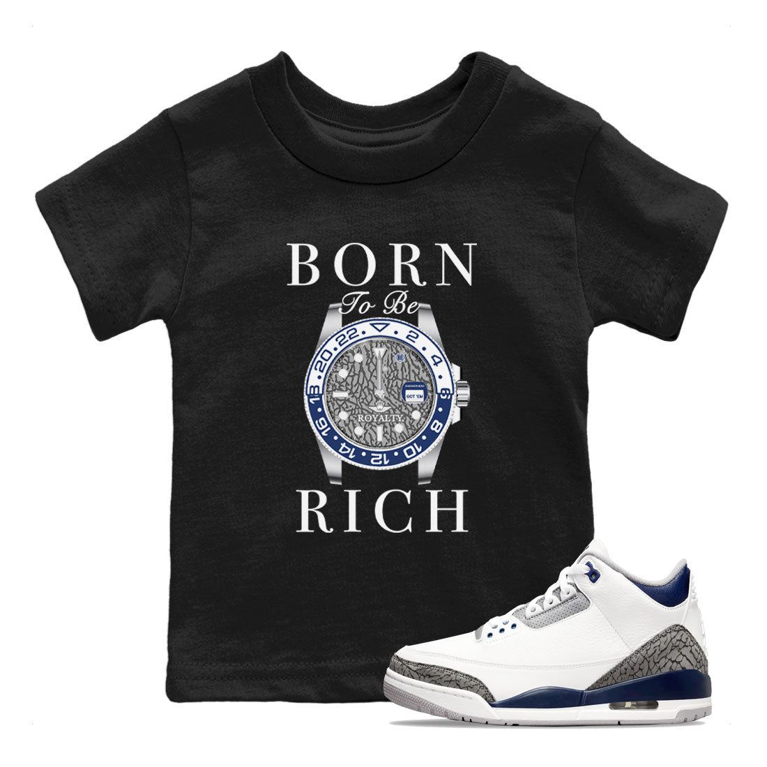 Born To Be Rich SNRT Sneaker Tees Kids - Air Jordan 3 Midnight Navy 2023 - SNRT Sneaker Tee