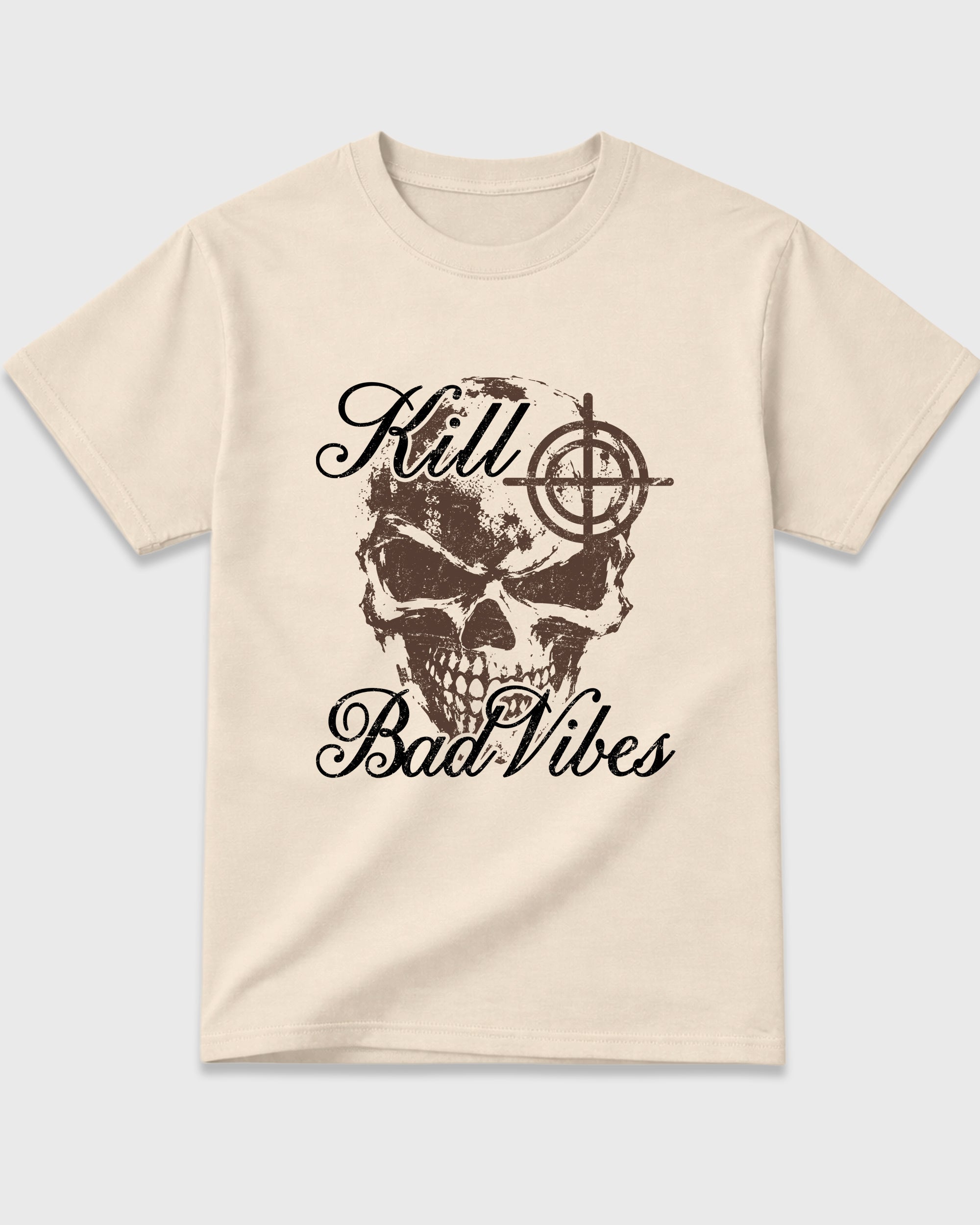 Kill Bad Vibes Graphic T-Shirt featuring original streetwear artwork designed to match the Air Jordan 12 Fireside. Natural 2 Graphic T-Shirt.