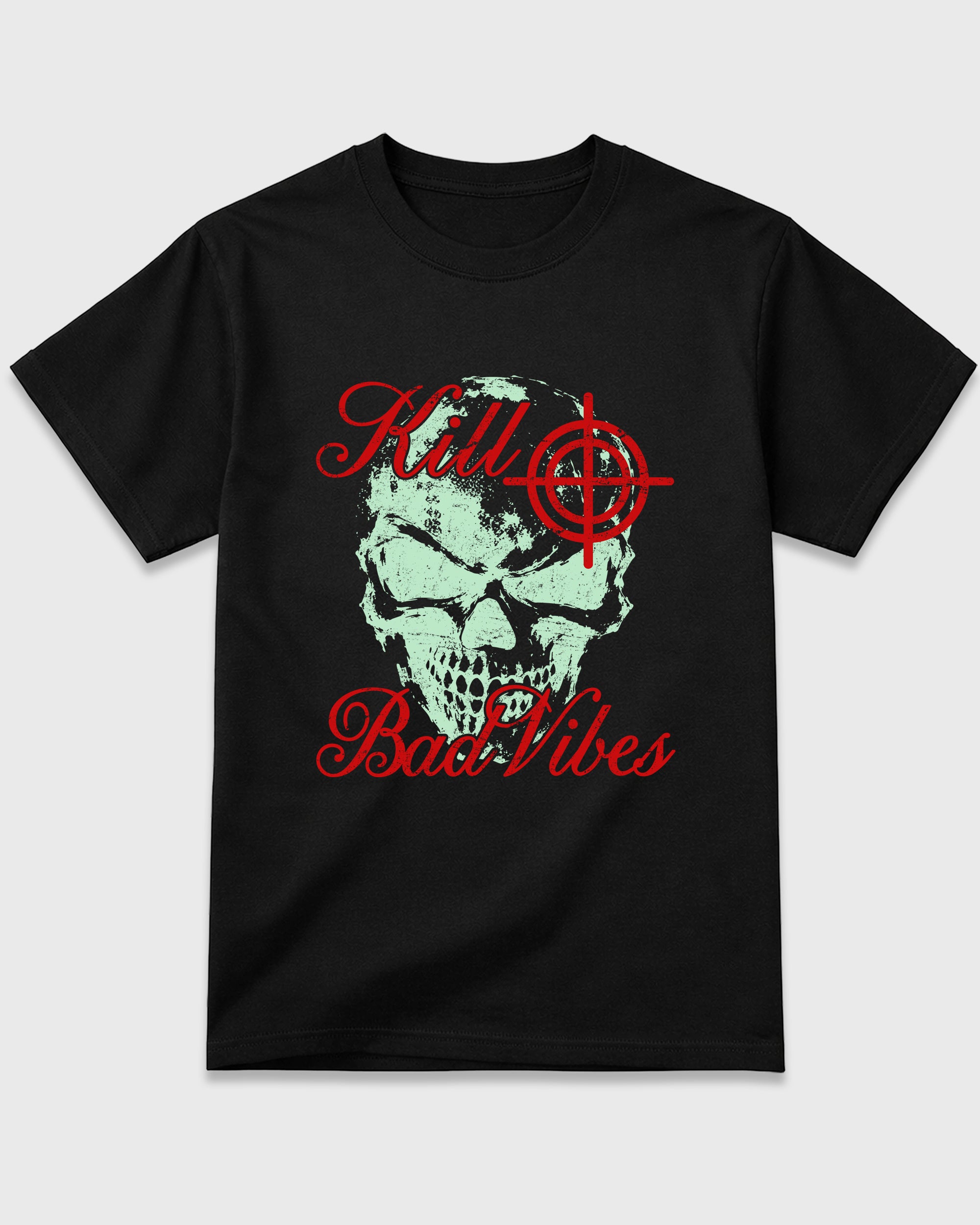 Kill Bad Vibes Graphic T-Shirt featuring original streetwear artwork designed to match the Air Jordan 5 Halloween. Black 2 Graphic T-Shirt.
