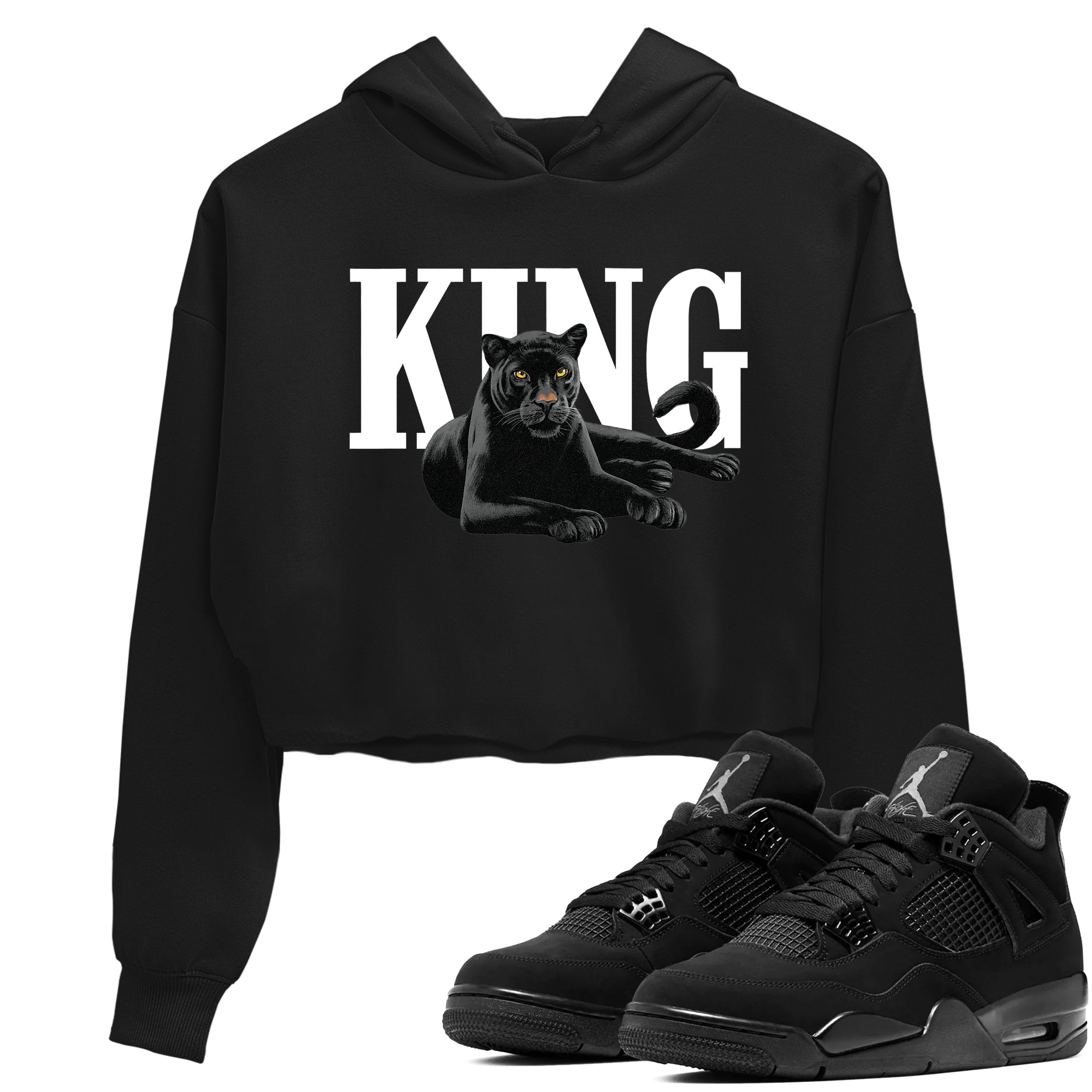 Sneaker match tees – Sneaker Tees To Match Air Jordan 4 Black Cat Shoes – King Black Cat 2 Crop T-Shirt Black 1