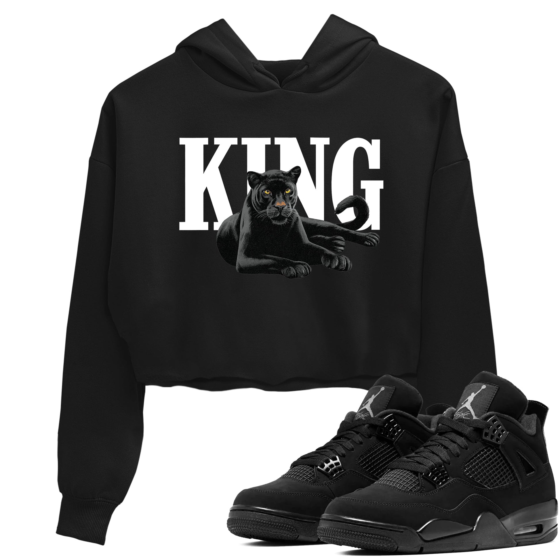Sneaker match tees – Sneaker Tees To Match Air Jordan 4 Black Cat Shoes – King Black Cat 2 Crop T-Shirt Black 1
