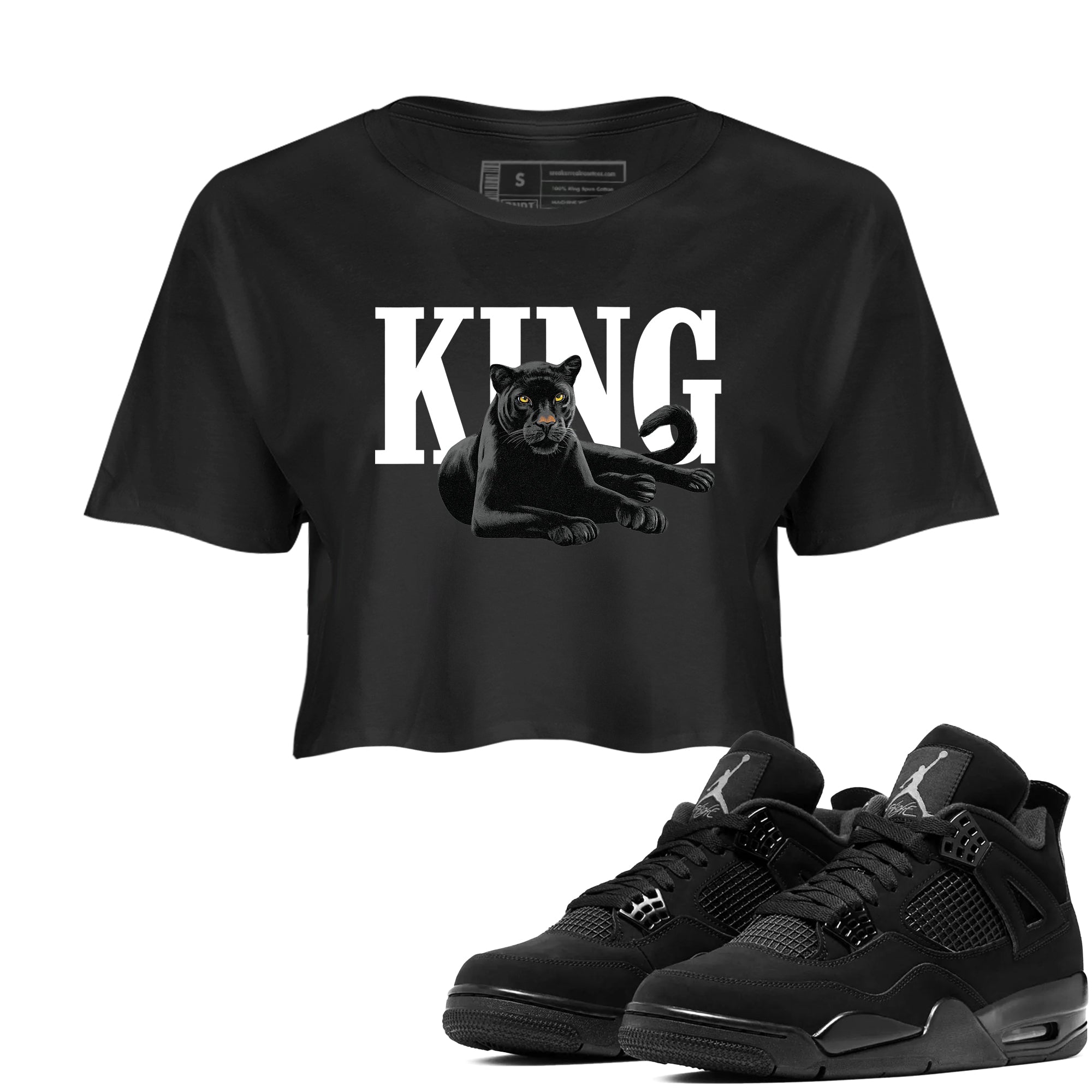 Sneaker match tees – Sneaker Tees To Match Air Jordan 4 Black Cat Shoes – King Black Cat 2 Crop T-Shirt Black 1