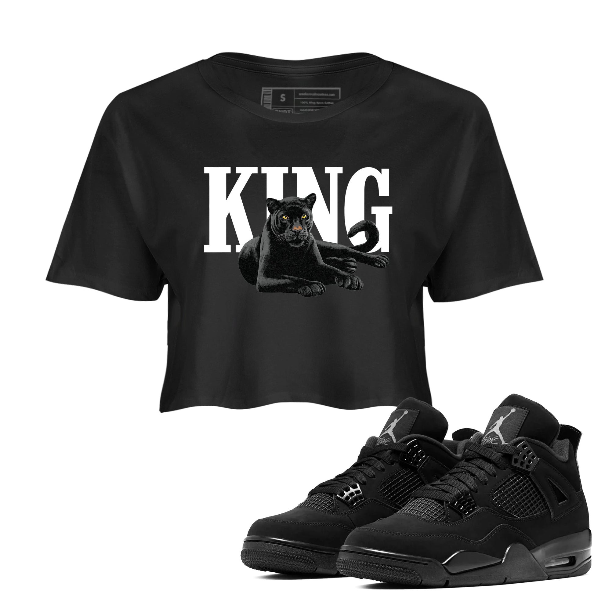 Sneaker match tees – Sneaker Tees To Match Air Jordan 4 Black Cat Shoes – King Black Cat 2 Crop T-Shirt Black 1