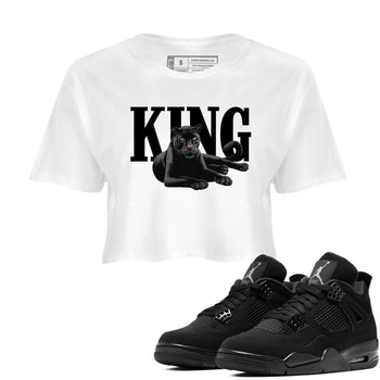 Sneaker match tees – Sneaker Tees To Match Air Jordan 4 Black Cat Shoes – King Black Cat 2 Crop T-Shirt White 1