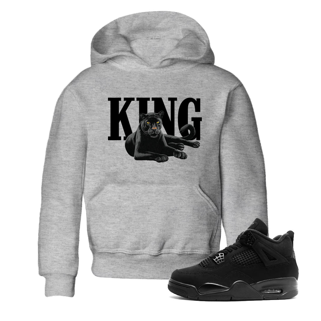 Sneaker match tees – Sneaker Tees To Match Air Jordan 4 Black Cat Shoes – King Black Cat 2 Kids T-Shirt Heather Grey 1