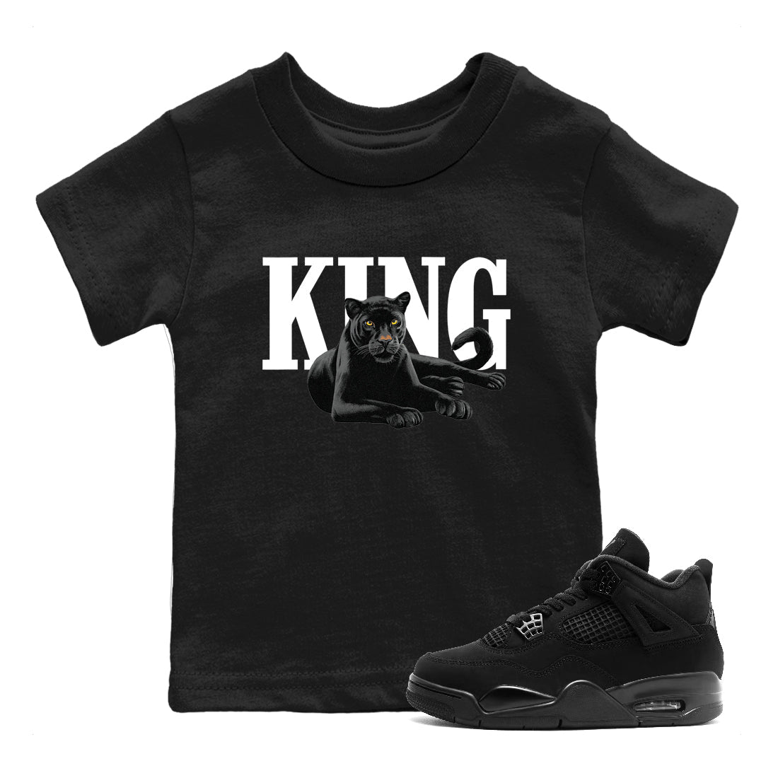 Sneaker match tees – Sneaker Tees To Match Air Jordan 4 Black Cat Shoes – King Black Cat 2 Kids T-Shirt Black 1