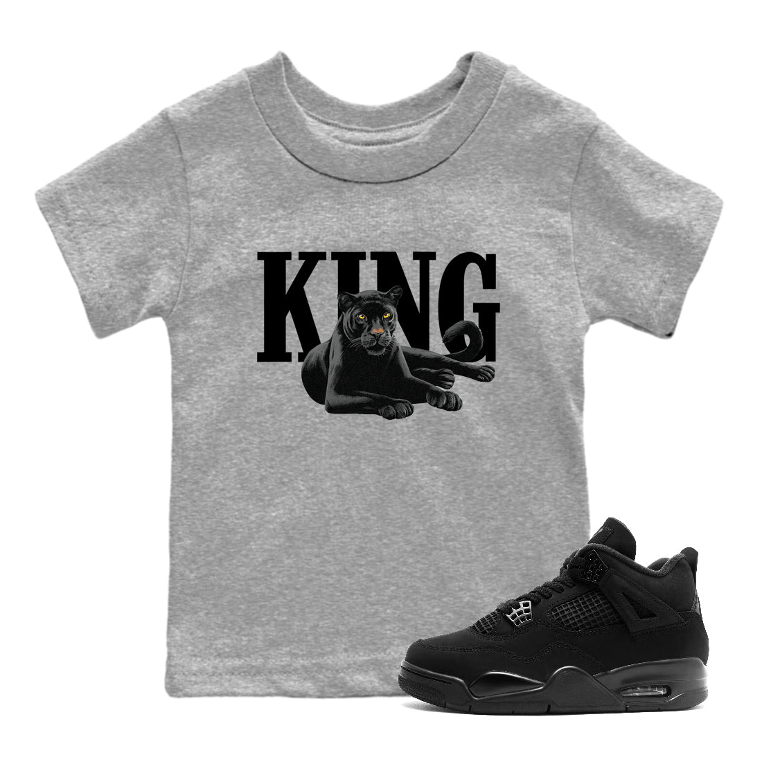 Sneaker match tees – Sneaker Tees To Match Air Jordan 4 Black Cat Shoes – King Black Cat 2 Kids T-Shirt Heather Grey 1