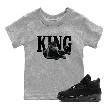 Sneaker match tees – Sneaker Tees To Match Air Jordan 4 Black Cat Shoes – King Black Cat 2 Kids T-Shirt Heather Grey 1
