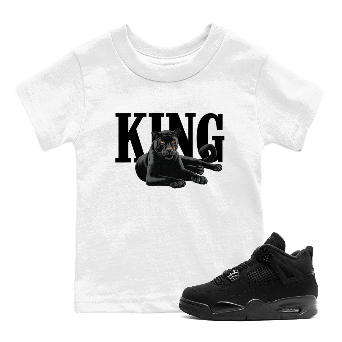 Sneaker match tees – Sneaker Tees To Match Air Jordan 4 Black Cat Shoes – King Black Cat 2 Kids T-Shirt White 1