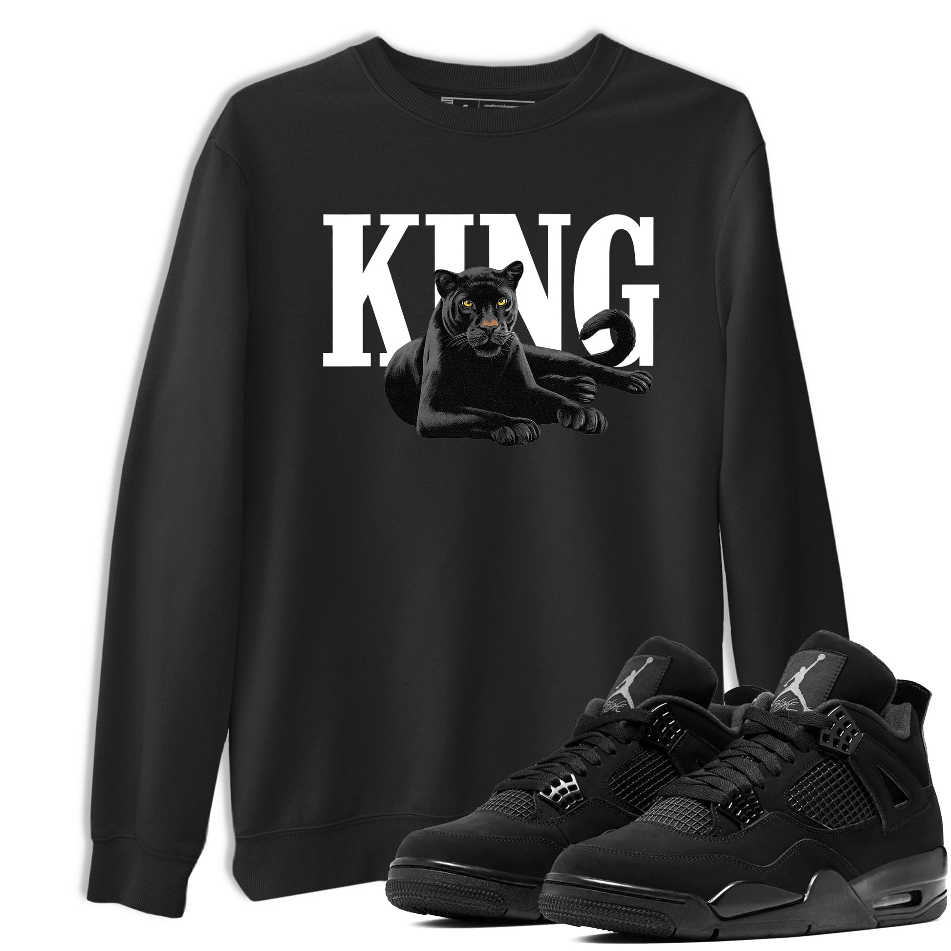 Sneaker match tees – Sneaker Tees To Match Air Jordan 4 Black Cat Shoes – King Black Cat 2 Tee Black 1