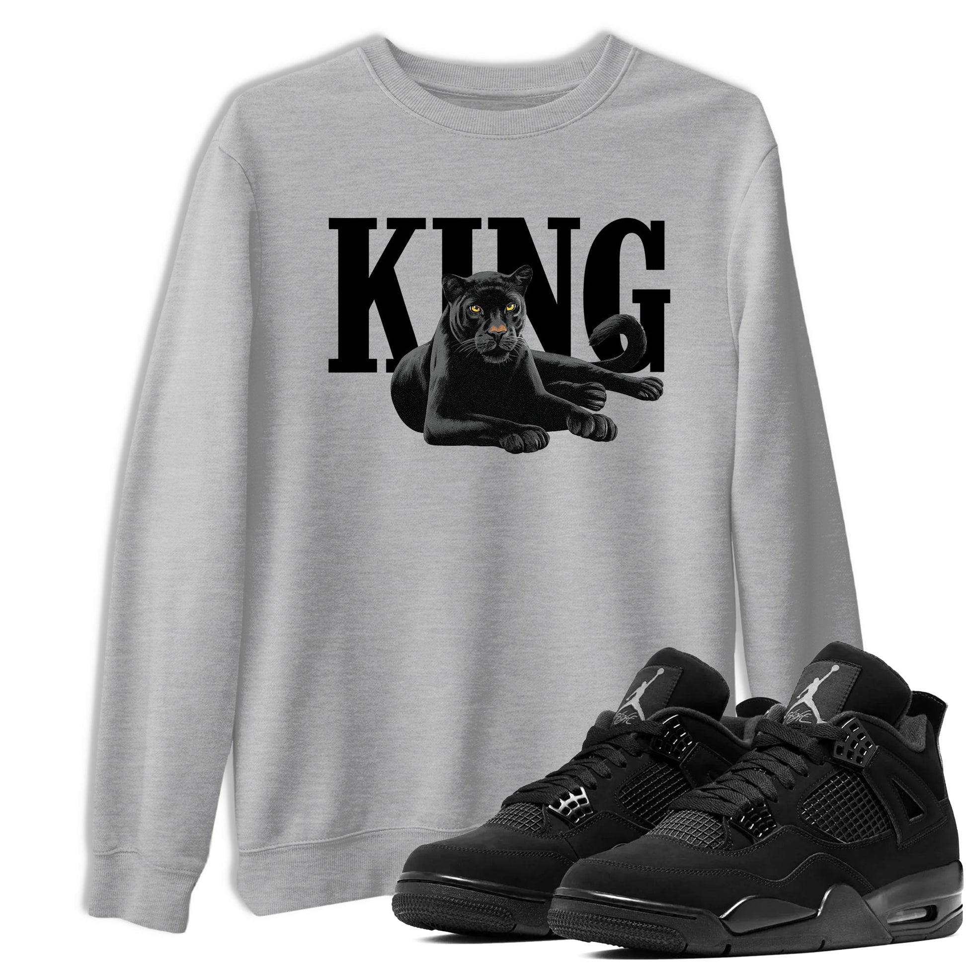 Sneaker match tees – Sneaker Tees To Match Air Jordan 4 Black Cat Shoes – King Black Cat 2 Tee Heather Grey 1