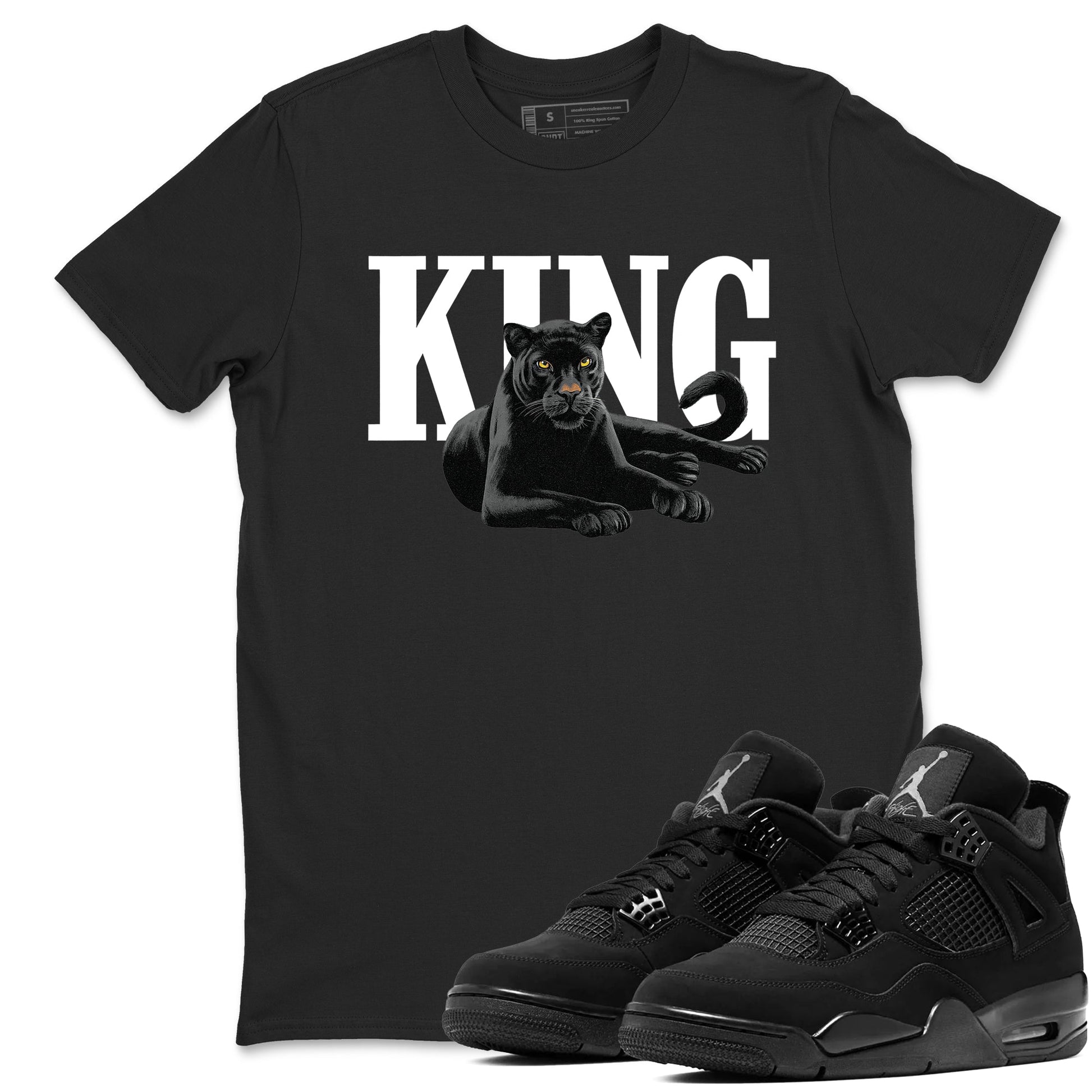 Sneaker match tees – Sneaker Tees To Match Air Jordan 4 Black Cat Shoes – King Black Cat 2 Tee Black 1