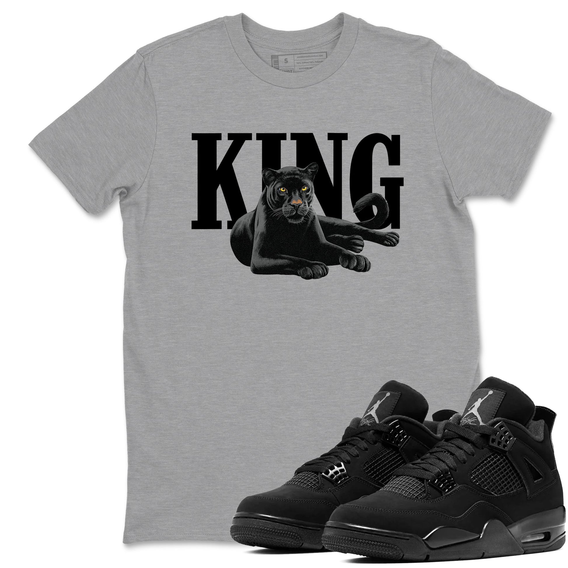 Sneaker match tees – Sneaker Tees To Match Air Jordan 4 Black Cat Shoes – King Black Cat 2 Tee Heather Grey 1