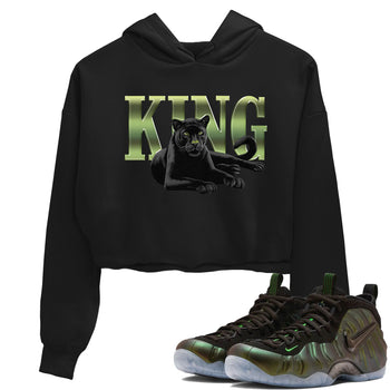 Sneaker match tees – Sneaker Tees To Match Air Foamposite One Pine Green Shoes – King Black Cat Crop T-Shirt Black 1
