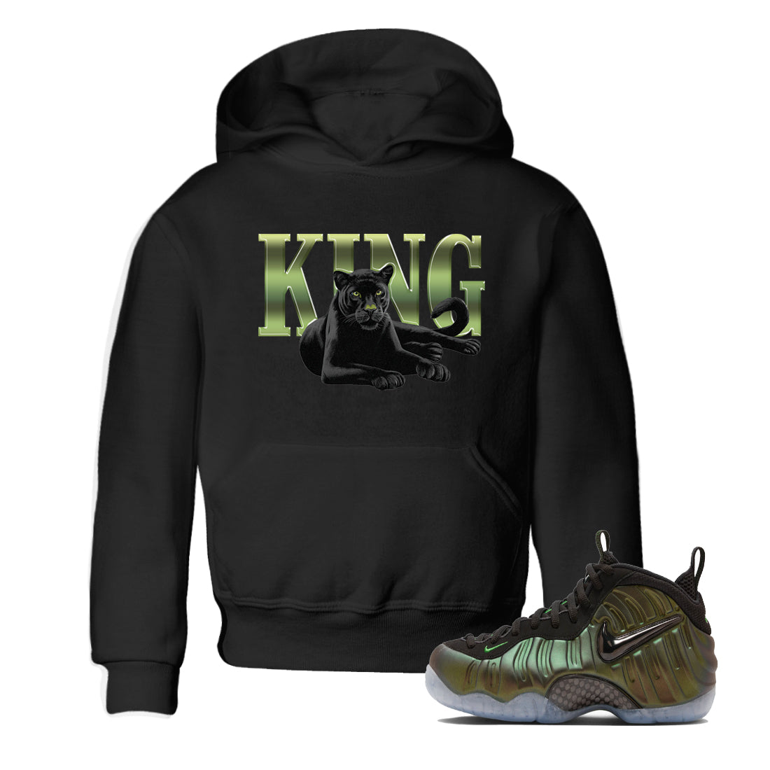 Sneaker match tees – Sneaker Tees To Match Air Foamposite One Pine Green Shoes – King Black Cat Kids T-Shirt Black 1
