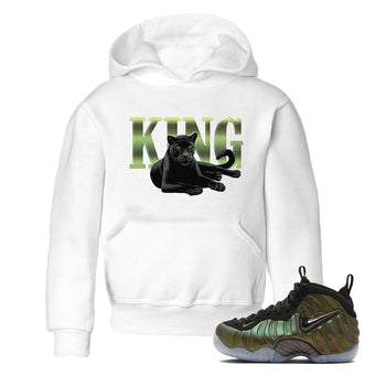 Sneaker match tees – Sneaker Tees To Match Air Foamposite One Pine Green Shoes – King Black Cat Kids T-Shirt White 1