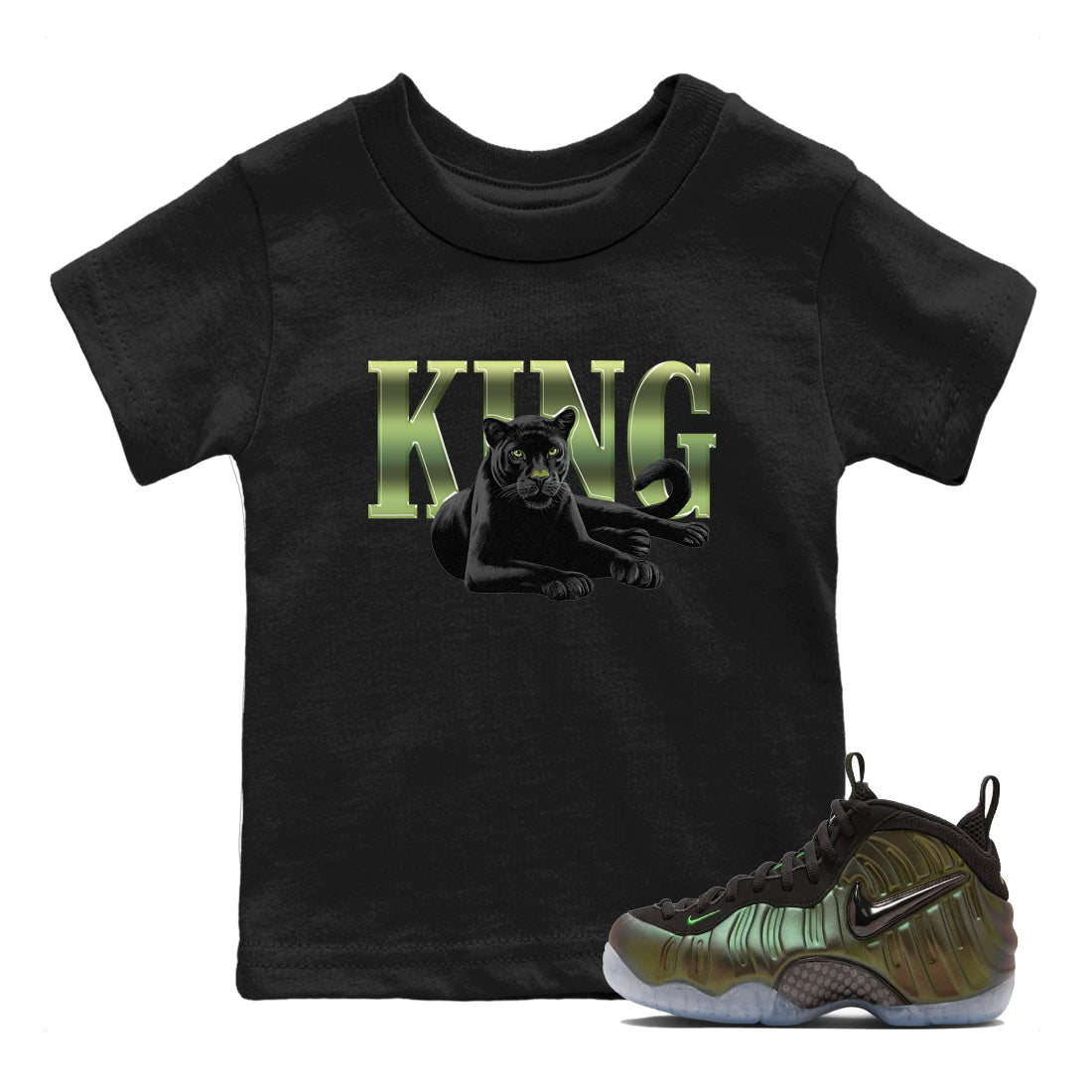 Sneaker match tees – Sneaker Tees To Match Air Foamposite One Pine Green Shoes – King Black Cat Kids T-Shirt Black 1
