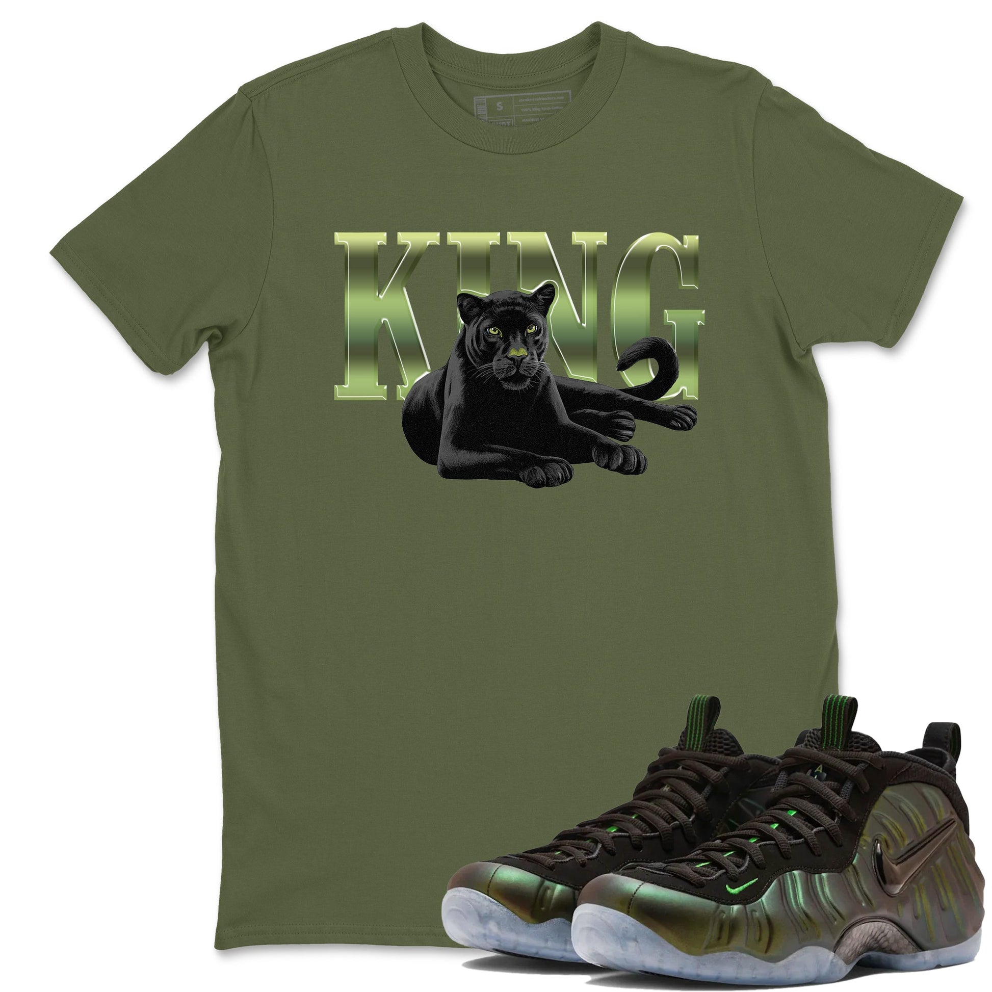 Sneaker match tees – Sneaker Tees To Match Air Foamposite One Pine Green Shoes – King Black Cat Tee Military Green 1