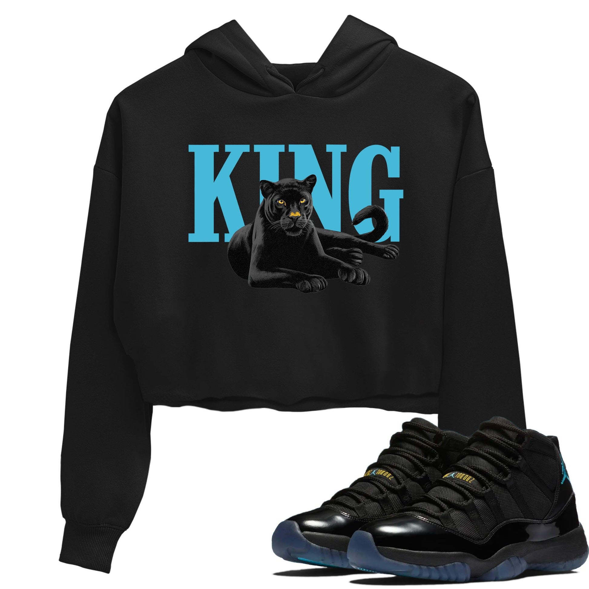Sneaker match tees – Sneaker Tees To Match Air Jordan 11 Gamma Shoes – King Black Cat Crop T-Shirt Black 1