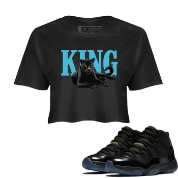 Sneaker match tees – Sneaker Tees To Match Air Jordan 11 Gamma Shoes – King Black Cat Crop T-Shirt Black 1