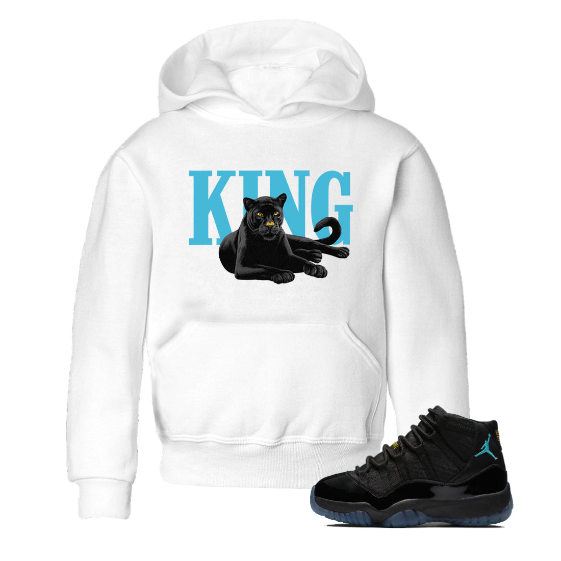Sneaker match tees – Sneaker Tees To Match Air Jordan 11 Gamma Shoes – King Black Cat Kids T-Shirt White 1